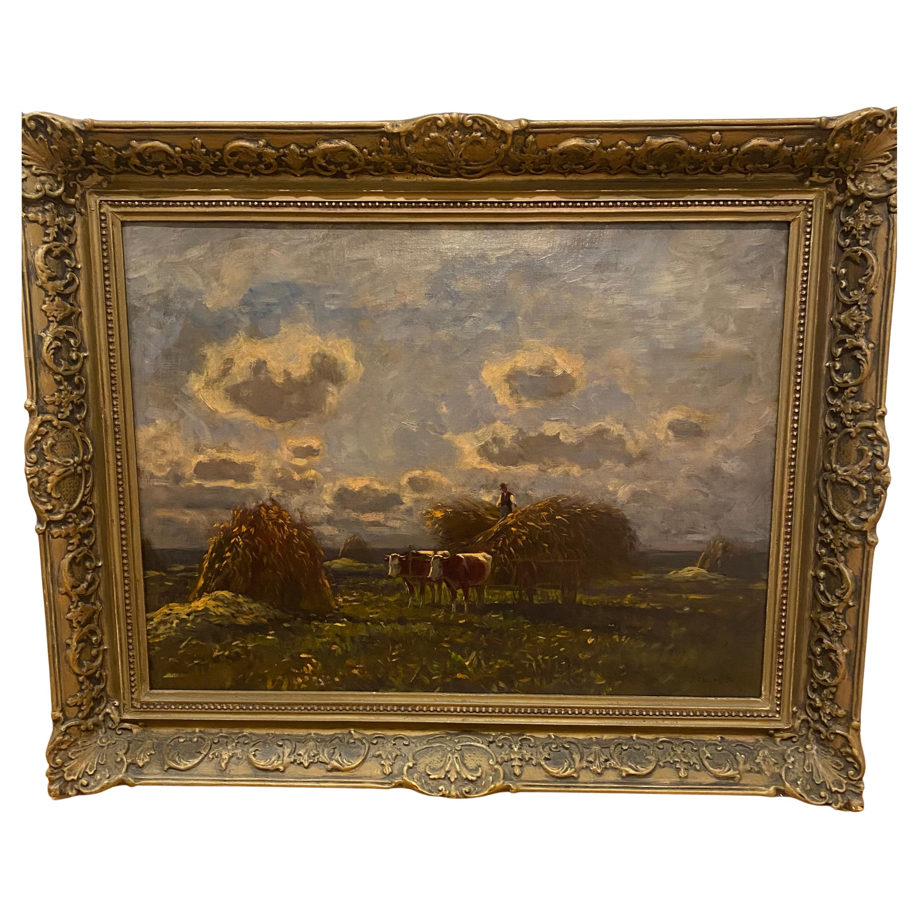 Óleo "Cosecha" de Ferenc OLGYAY (1872 - 1939), impresionista húngaro