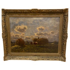 Oil painting "Harvest" by Ferenc OLGYAY (1872 - 1939), Hungarian Impressionist