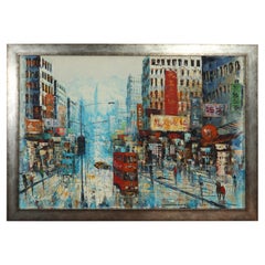 Oil Painting Hong Kong busy street scene