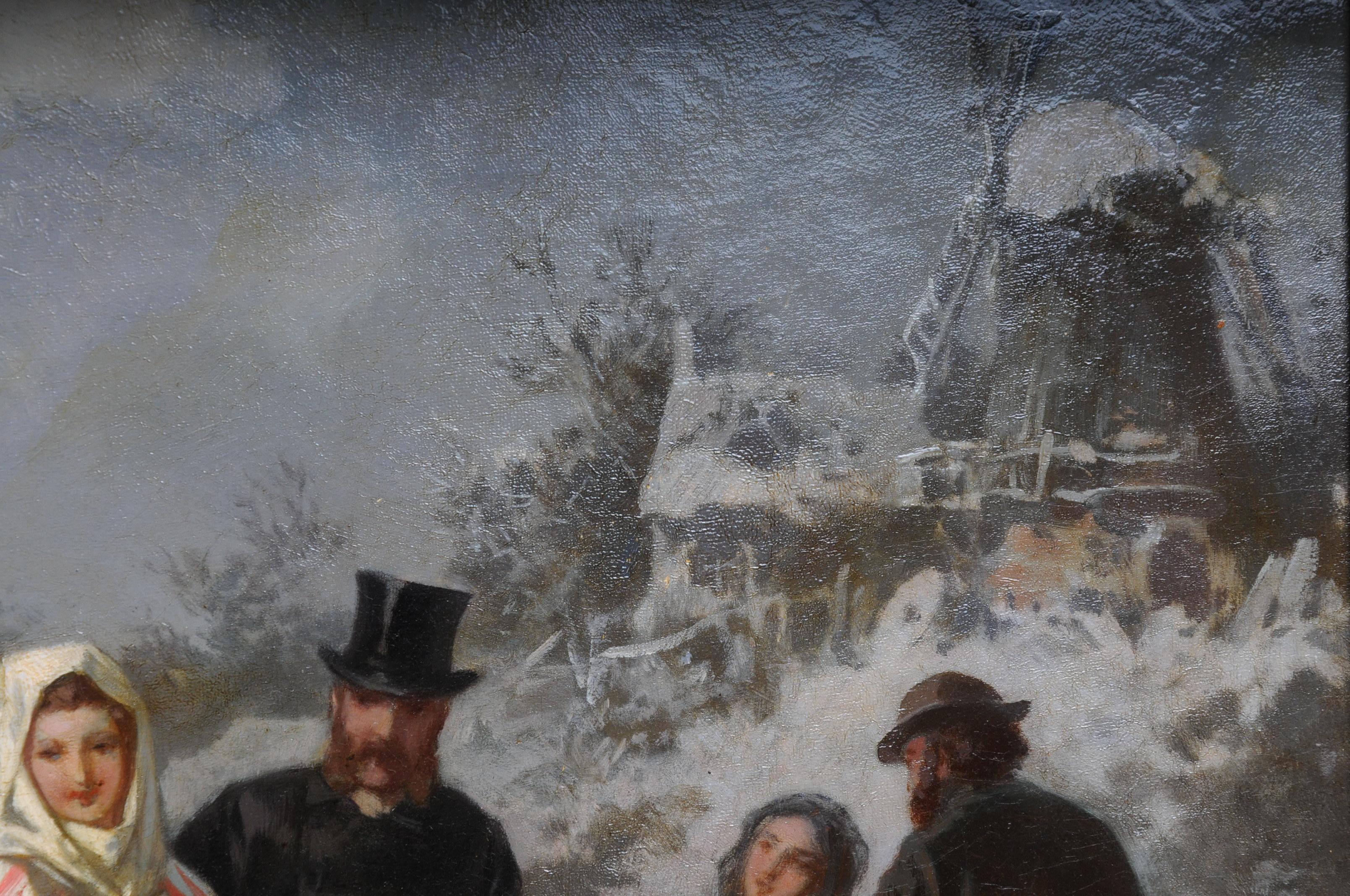 Oil Painting Ice Skating of a Princess, Germany 19th Century 6