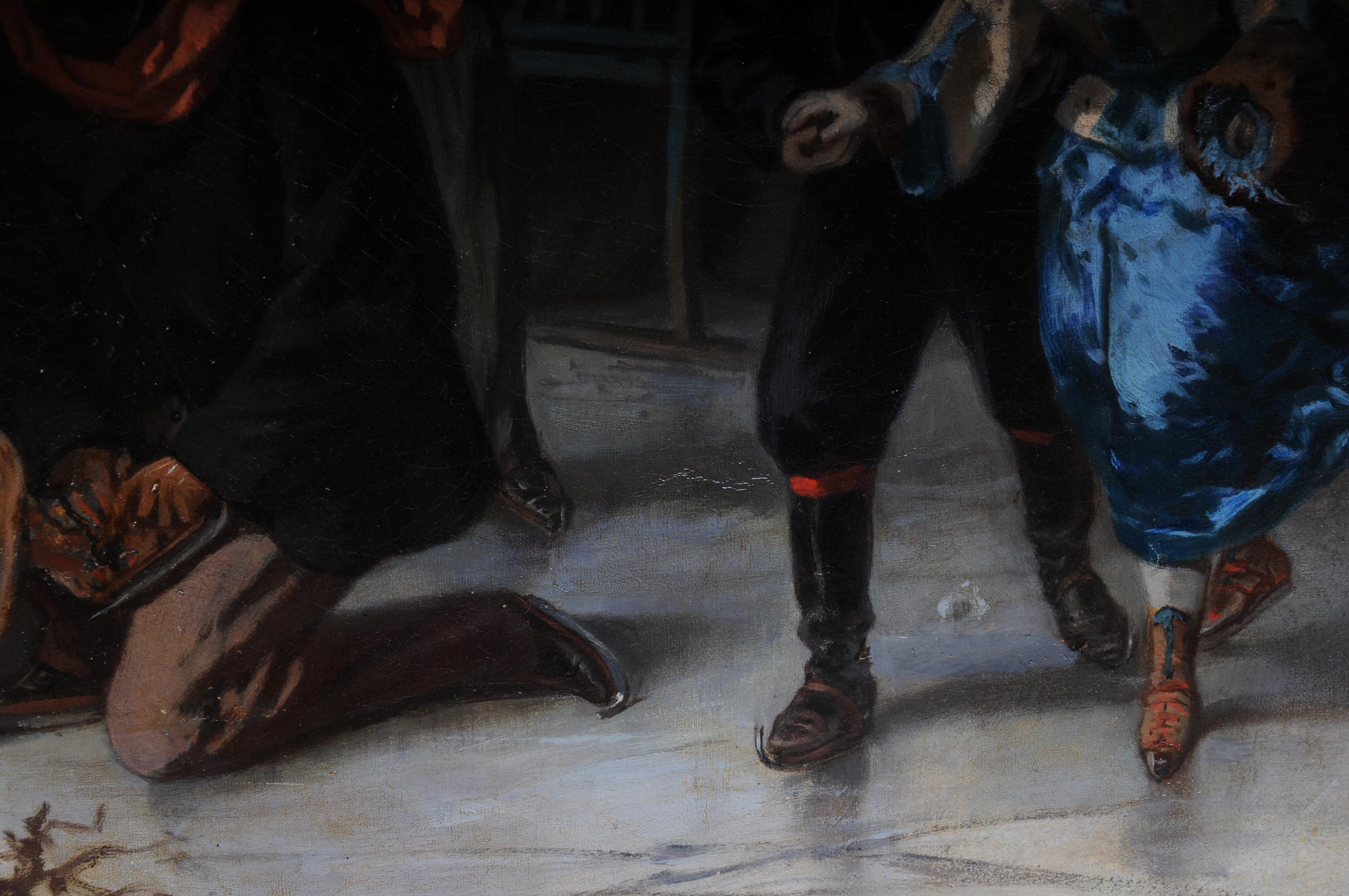 Oil Painting Ice Skating of a Princess, Germany 19th Century 8