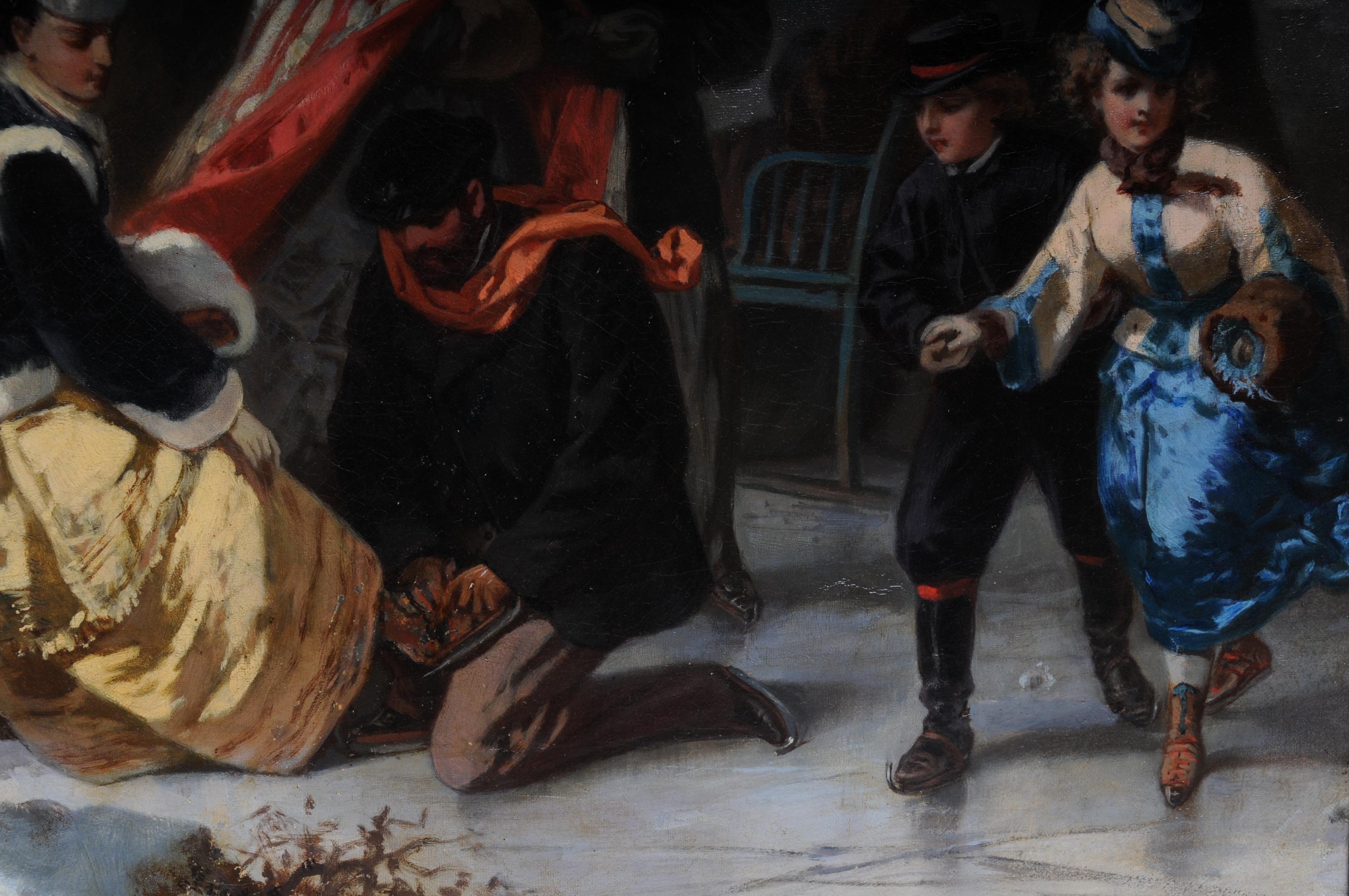 Oil Painting Ice Skating of a Princess, Germany 19th Century 9