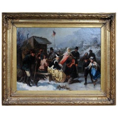Antique Oil Painting Ice Skating of a Princess, Germany, 19th Century
