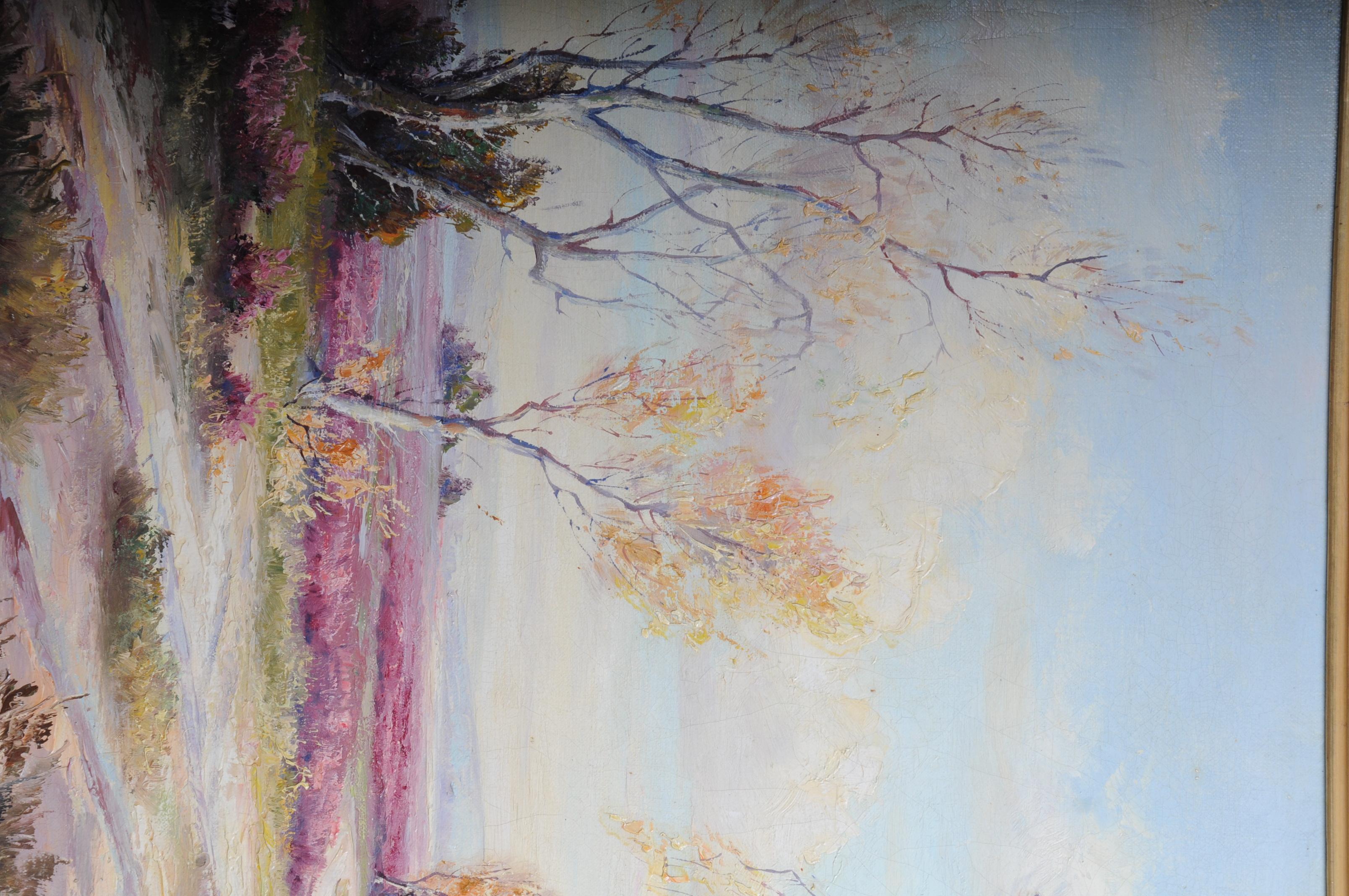 Oil Painting Idyllic Autumn Landscape Signed, 20th Century For Sale 1
