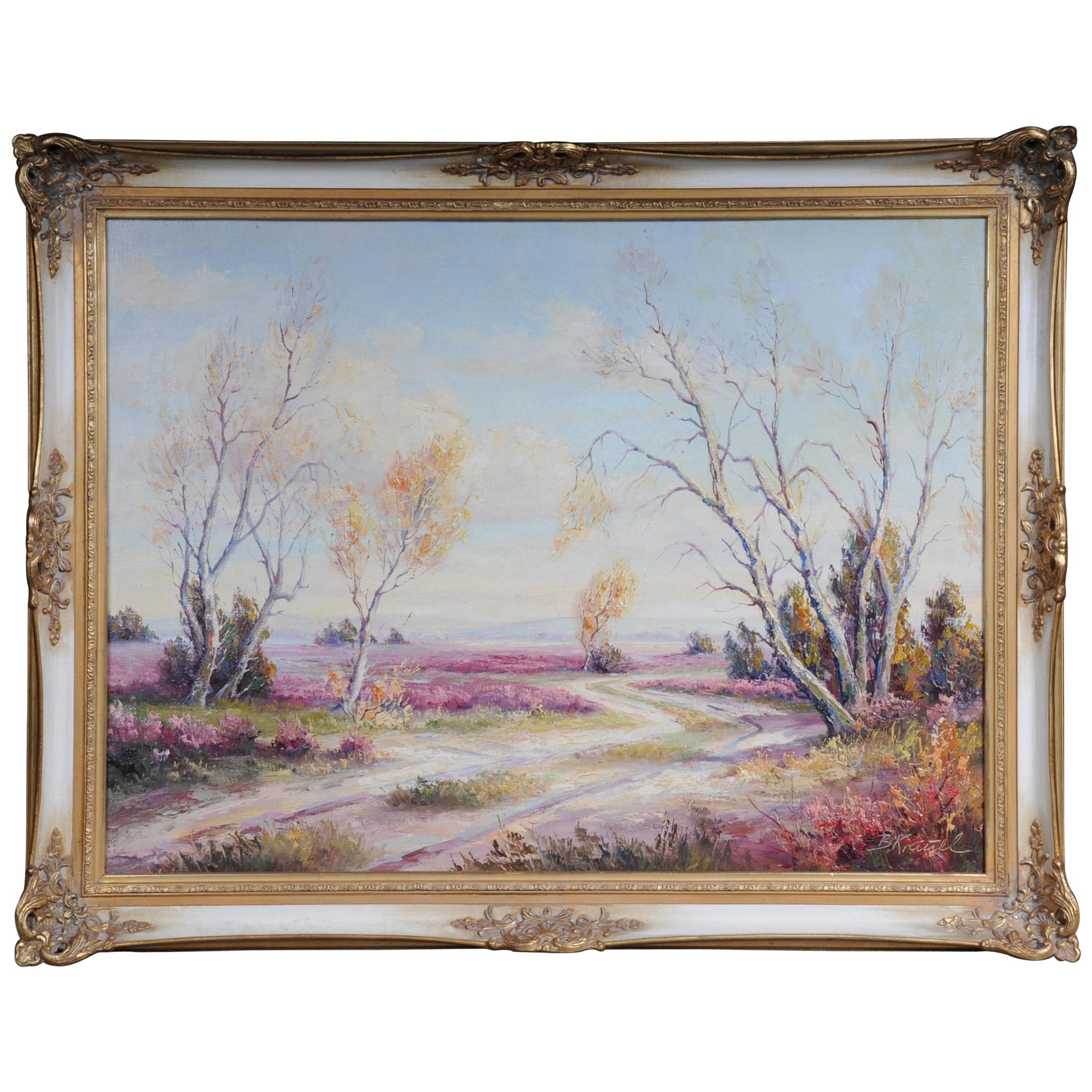 Oil Painting Idyllic Autumn Landscape Signed, 20th Century For Sale