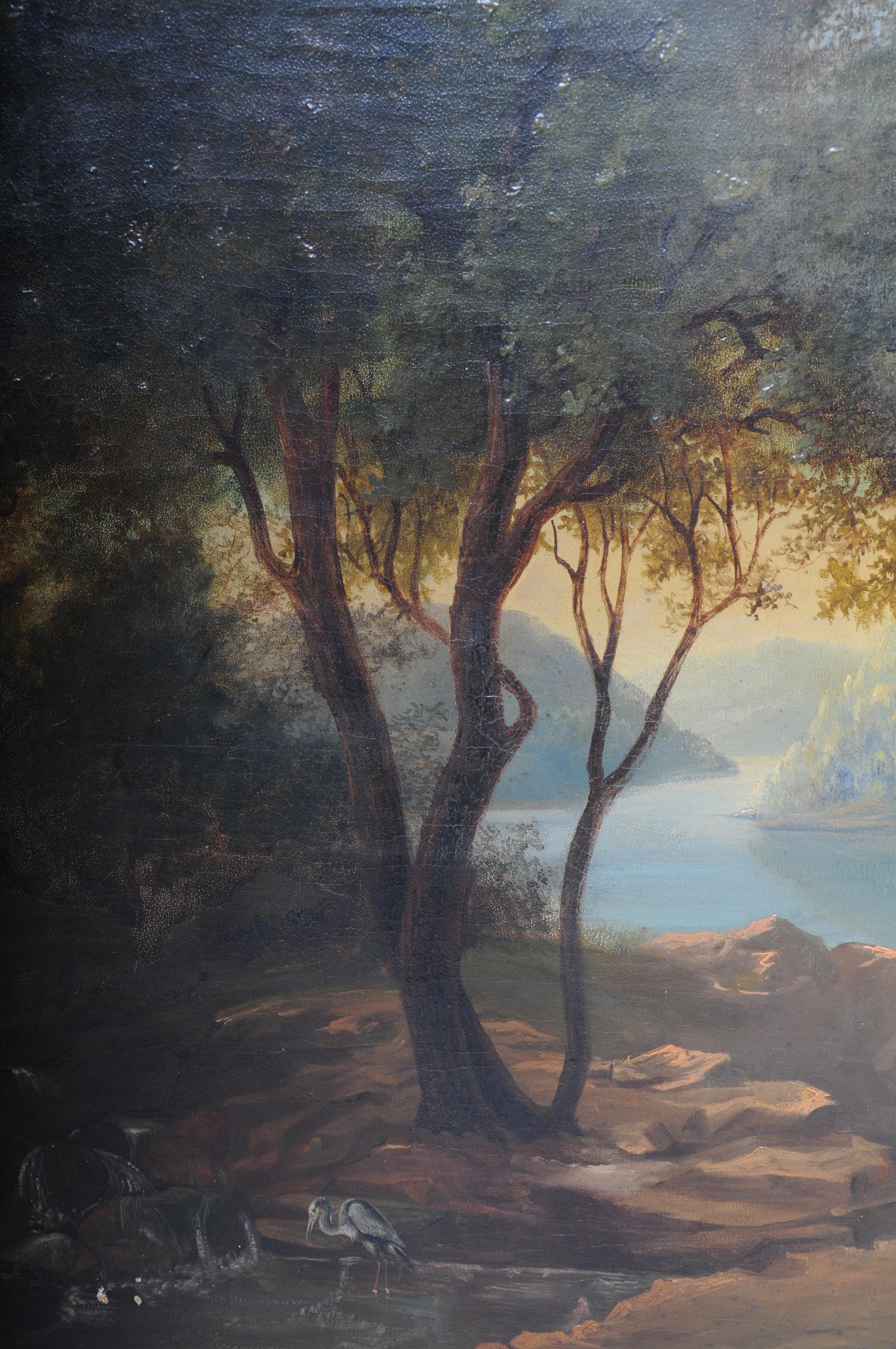 Oil painting idyllic river landscape/romantic scene 19th century For Sale 6