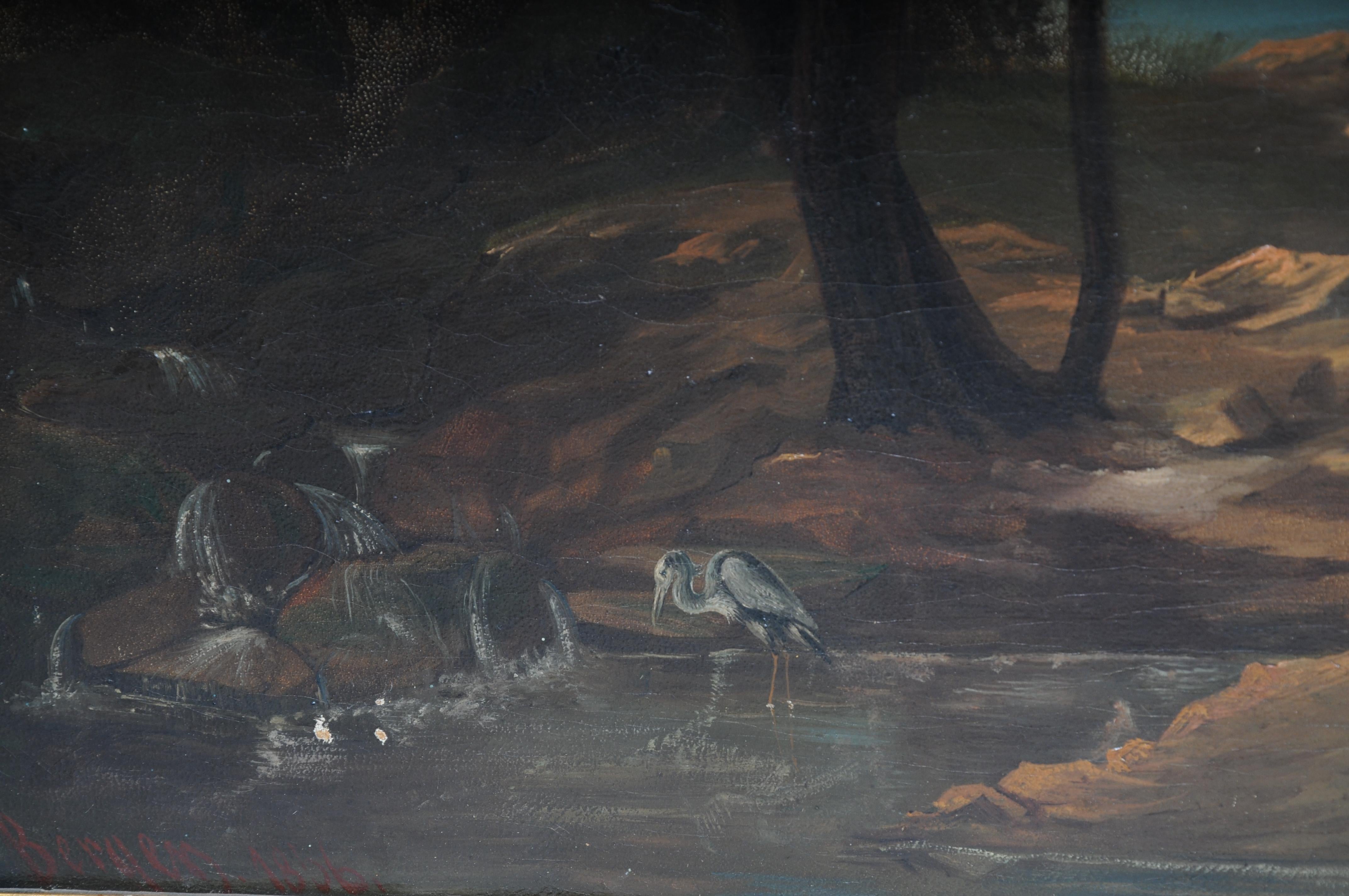 Ölgemälde idyllische Flusslandschaft/romantische Szene, 19. Jahrhundert im Angebot 3
