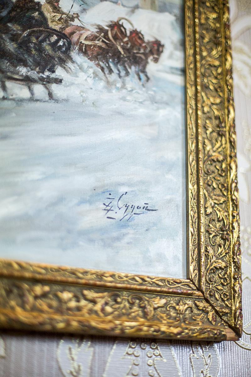 Oil Painting in a Golden Frame Signed by Z. Cygan, circa 1970 1