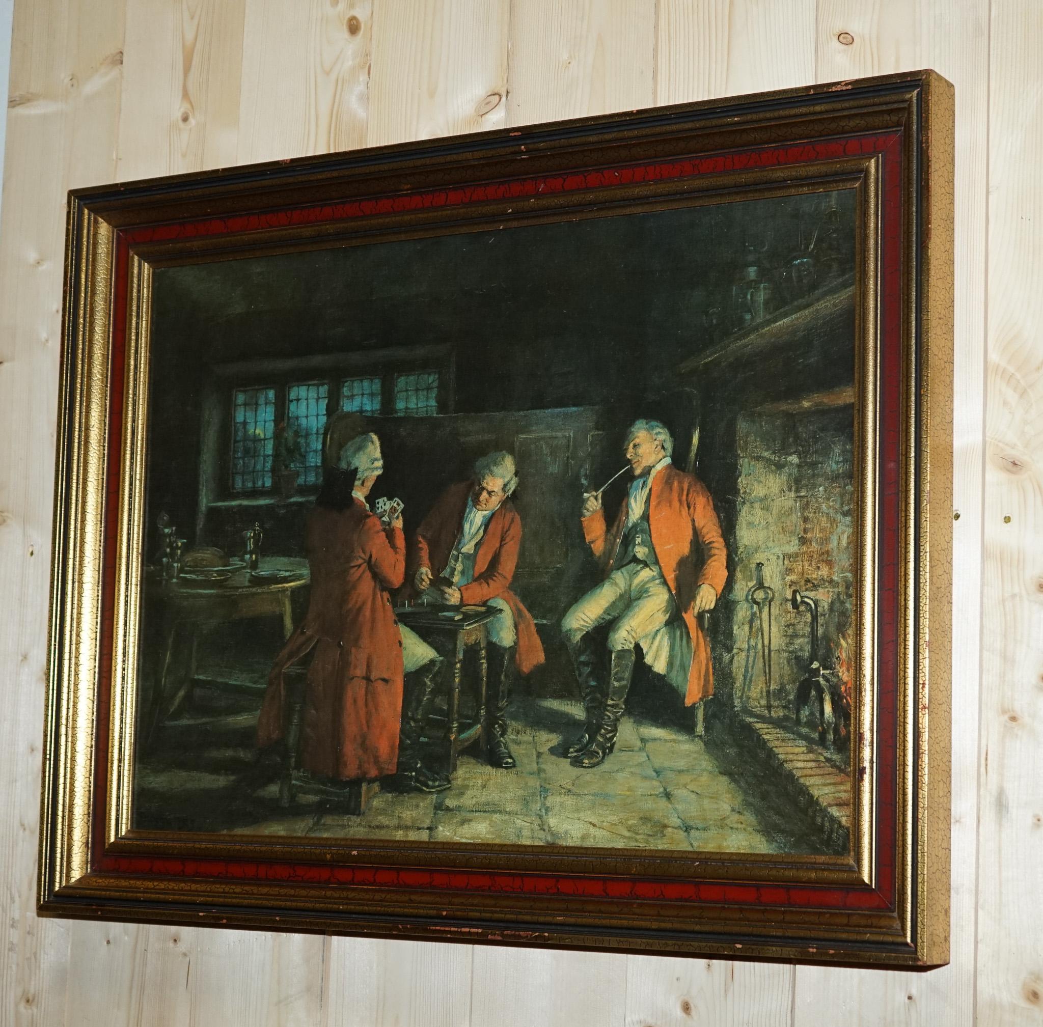 British OIL PAINTING iN MANNER OF F.M.  BENNETT ''GREAT CONTENT' RED AND GOLD FRAME For Sale