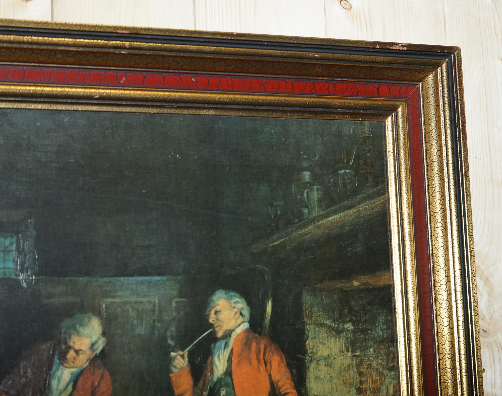 Hand-Crafted OIL PAINTING iN MANNER OF F.M.  BENNETT ''GREAT CONTENT' RED AND GOLD FRAME For Sale