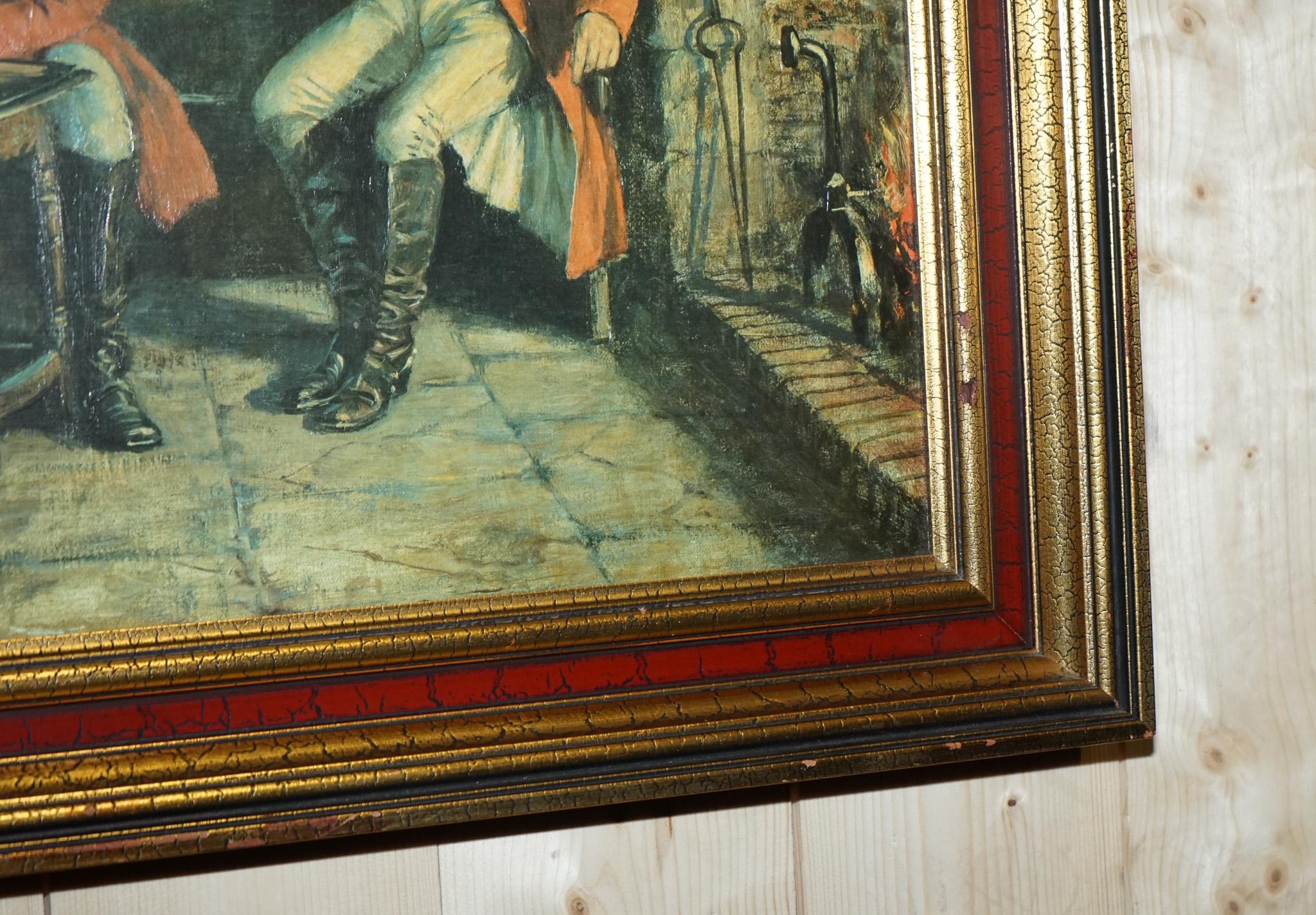 OIL PAINTING iN MANNER OF F.M.  BENNETT ''GREAT CONTENT' RED AND GOLD FRAME In Good Condition For Sale In Pulborough, GB