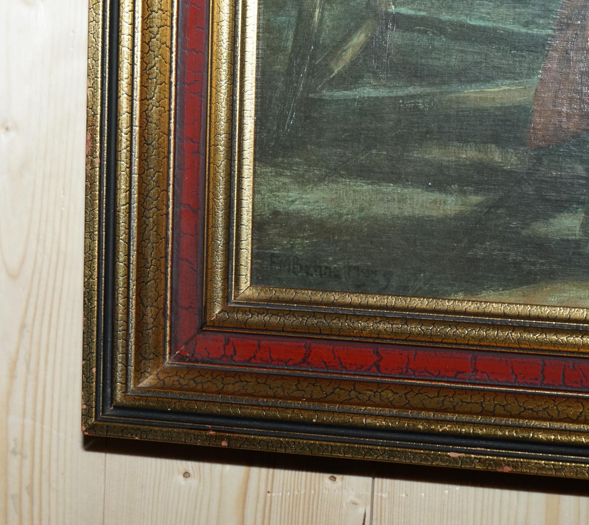 20th Century OIL PAINTING iN MANNER OF F.M.  BENNETT ''GREAT CONTENT' RED AND GOLD FRAME For Sale