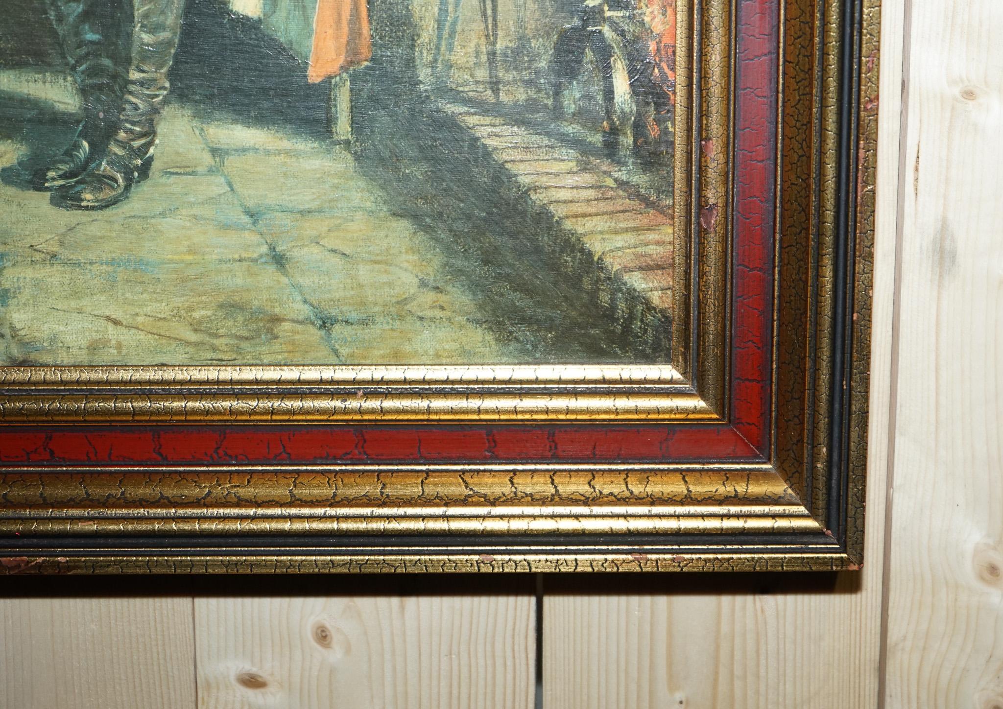 Hardwood OIL PAINTING iN MANNER OF F.M.  BENNETT ''GREAT CONTENT' RED AND GOLD FRAME For Sale