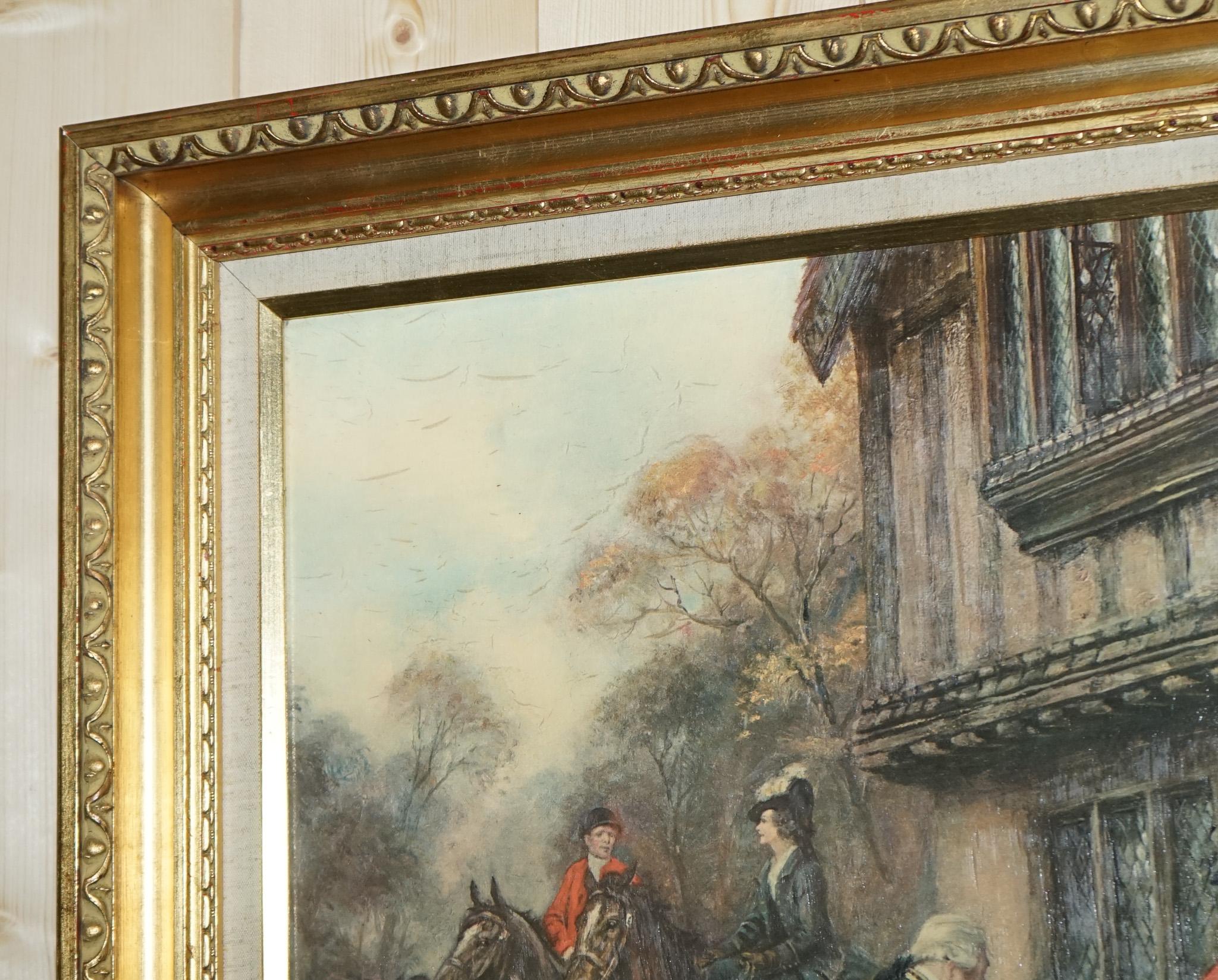 OIL PAINTING iN MANNER OF F.M.  BENNETT ''MEET AT THE LODGE' GILT STYLE FRAME In Good Condition For Sale In Pulborough, GB