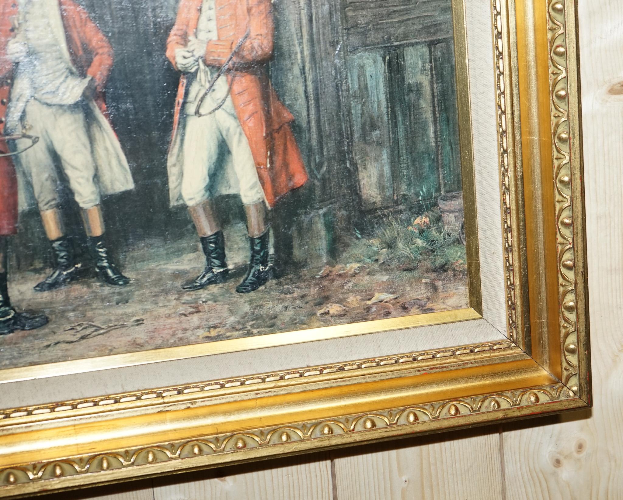 20th Century OIL PAINTING iN MANNER OF F.M.  BENNETT ''MEET AT THE LODGE' GILT STYLE FRAME For Sale