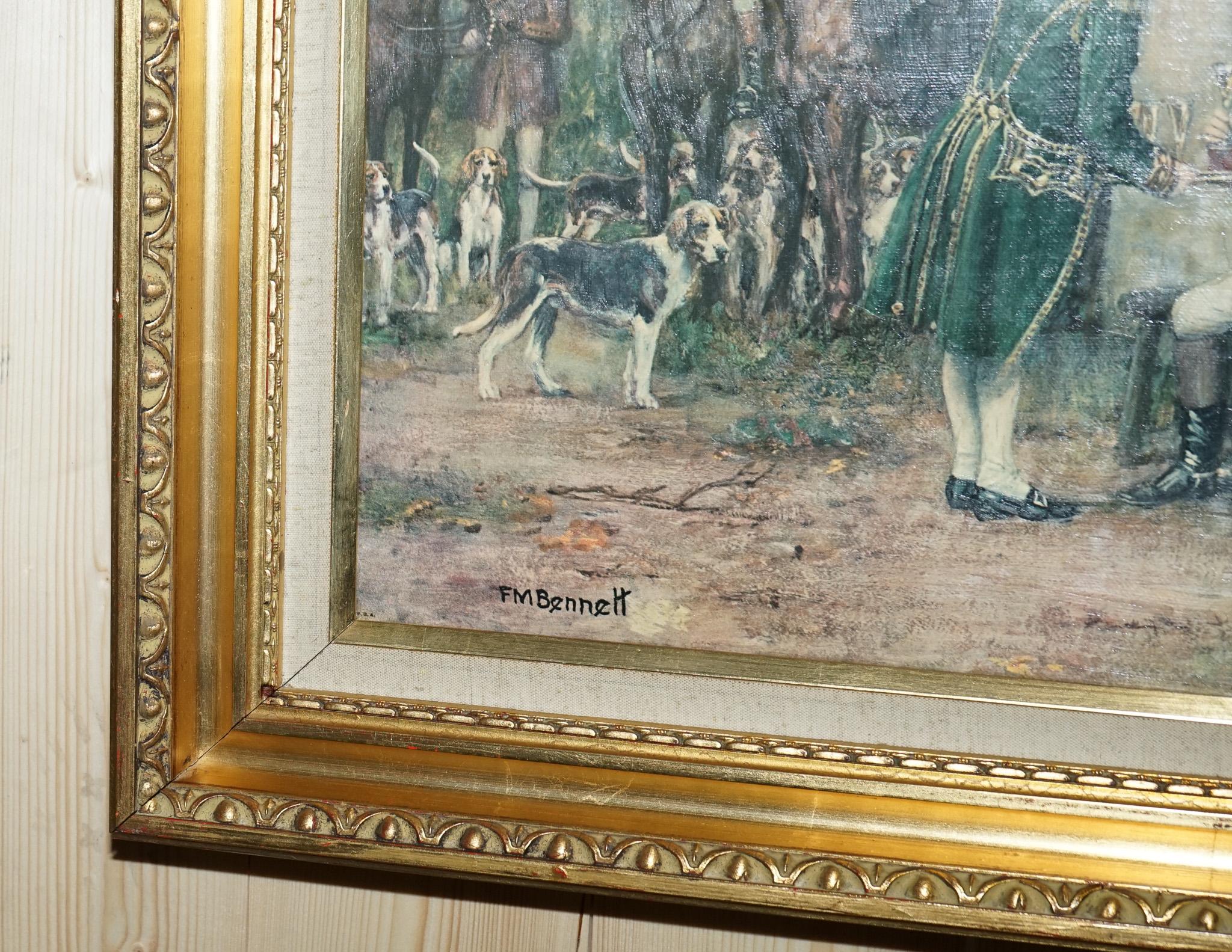 Hardwood OIL PAINTING iN MANNER OF F.M.  BENNETT ''MEET AT THE LODGE' GILT STYLE FRAME For Sale