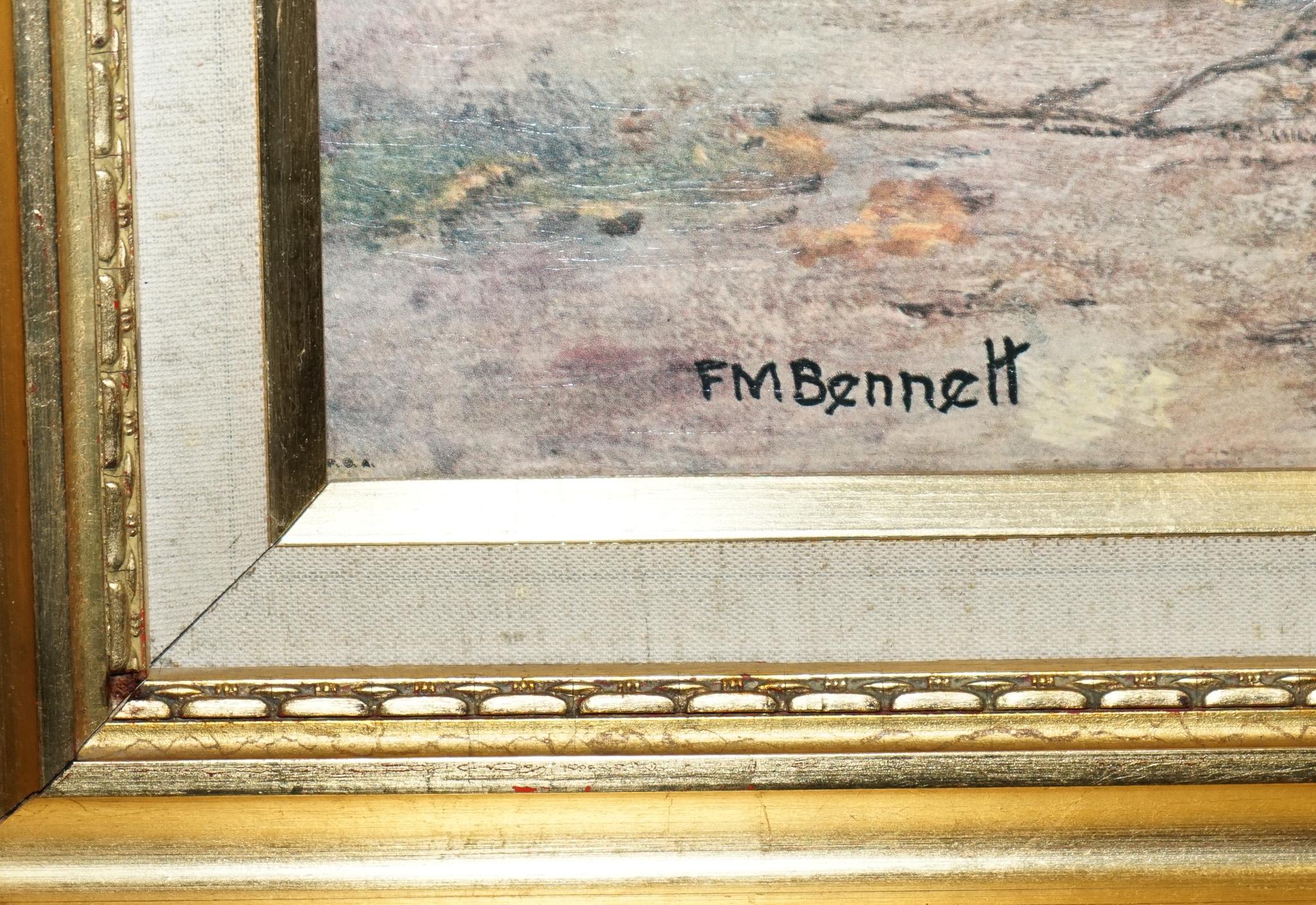 OIL PAINTING iN MANNER OF F.M.  BENNETT ''MEET AT THE LODGE' GILT STYLE FRAME For Sale 1