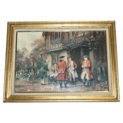 OIL PAINTING iN MANNER OF F.M.  BENNETT ''MEET AT THE LODGE' GILT STYLE FRAME