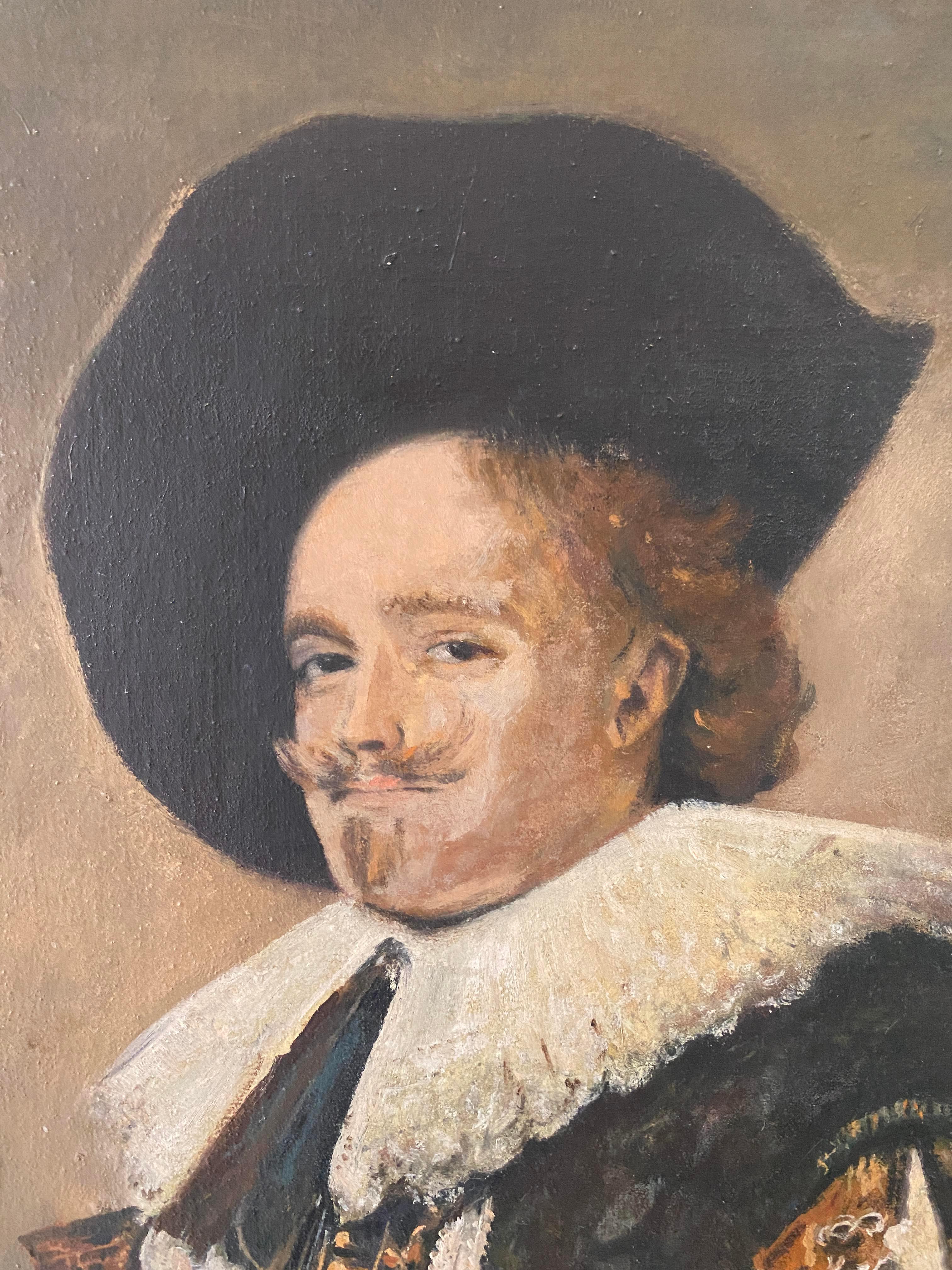 Wood Oil Painting Inspired by The Laughing Cavalier For Sale