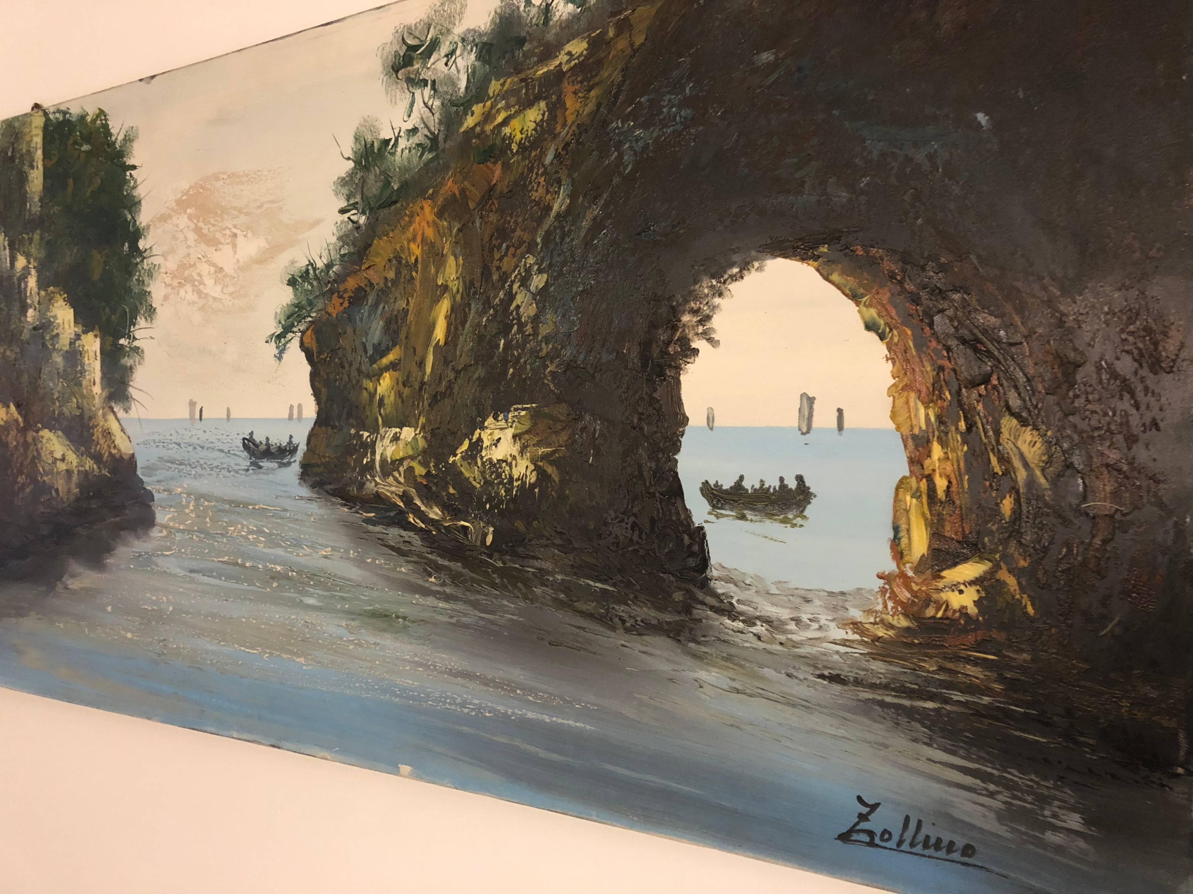 Romantic Oil Painting Sea Coast by Alviero Zollino Italy 