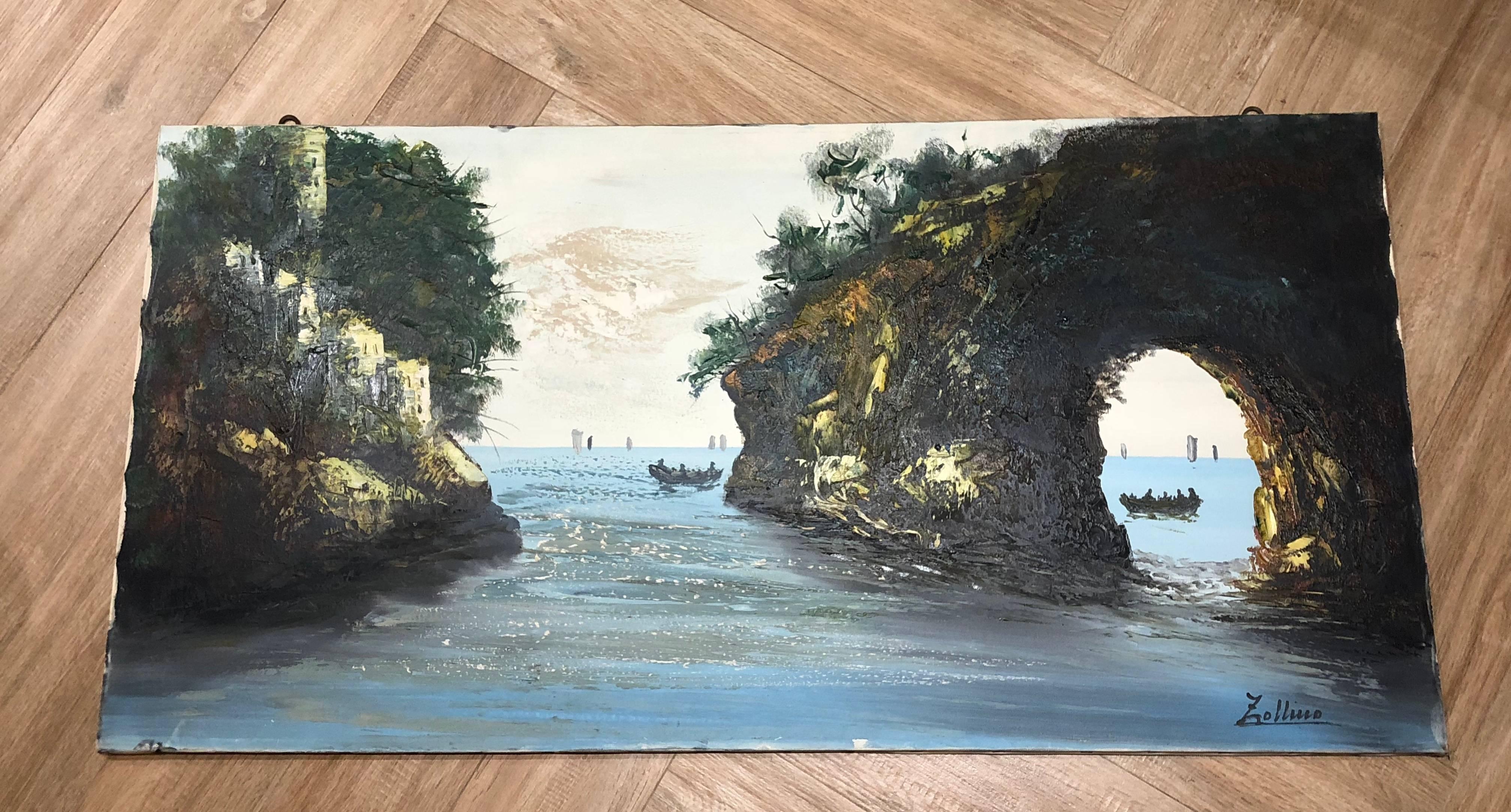 Hand-Painted Oil Painting Sea Coast by Alviero Zollino Italy 