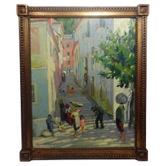 Antique Oil Painting "Italian Street Scene" by Elizabeth R. Withington