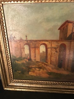 Oil Painting Jacob, Julius Berlin 1842 Genazzano, Piscopal Palace and Bridgeacce