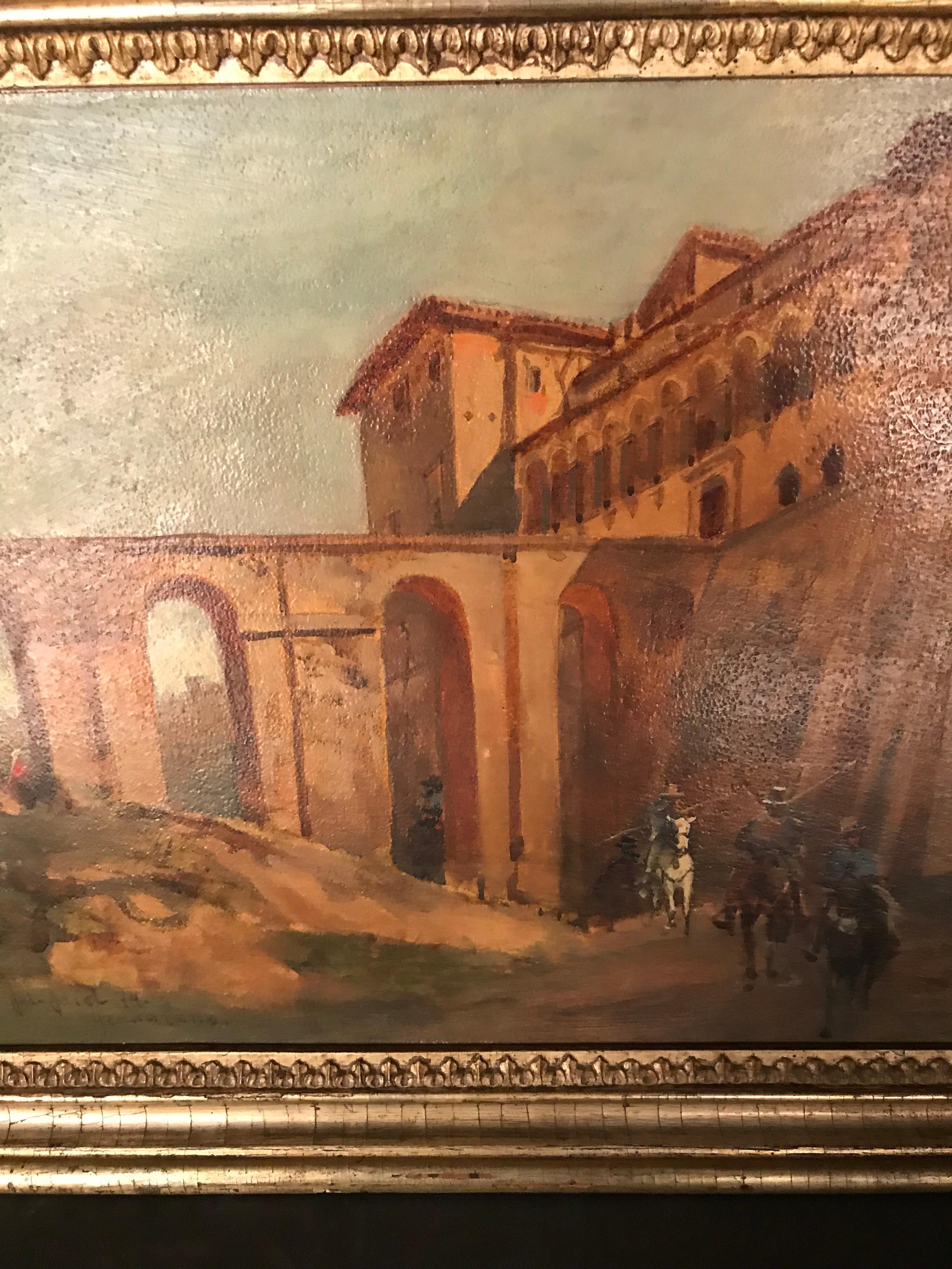 Ölgemälde Jacob, Julius Berlin 1842 Genazzano, Pistazienpalast und Brückeacce (Spätes 19. Jahrhundert) im Angebot