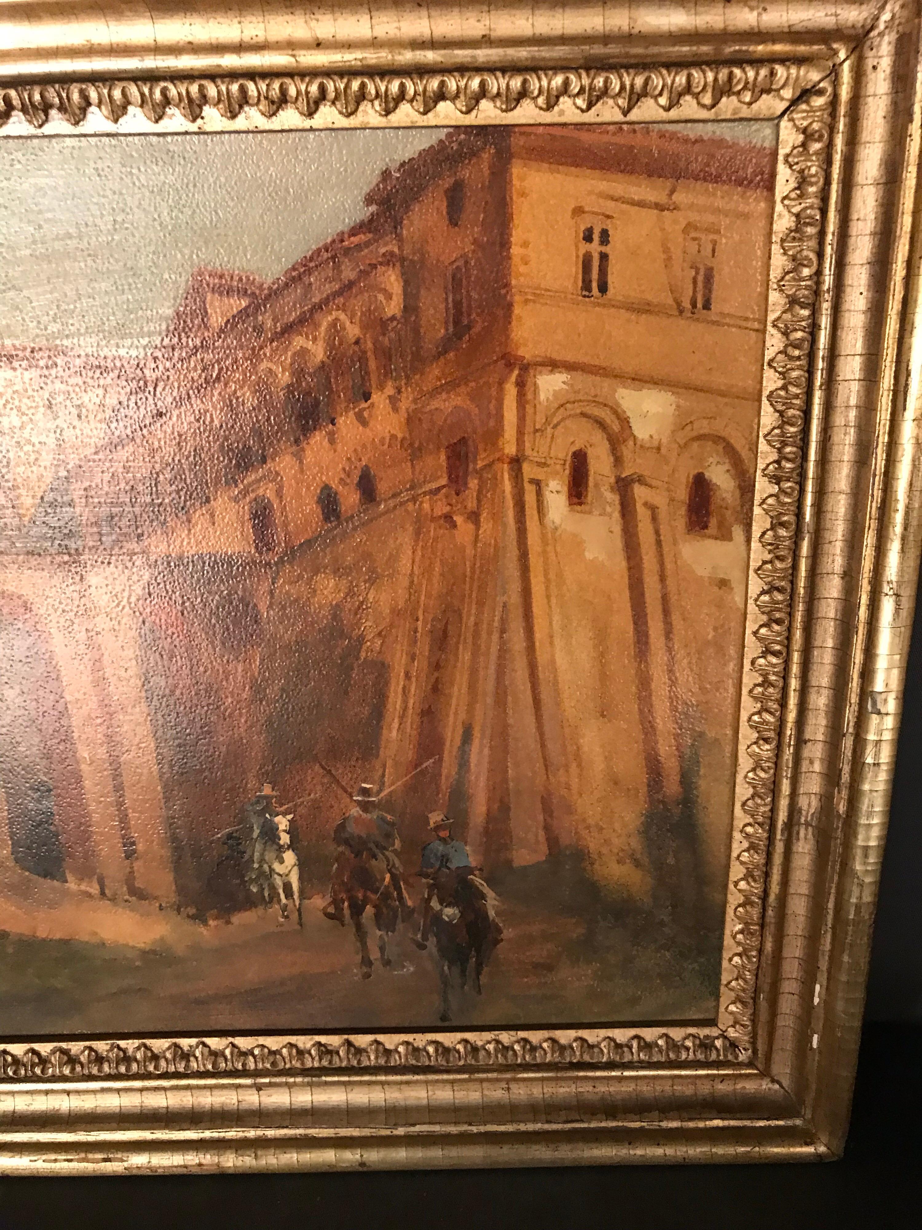 Late 19th Century Oil Painting Jacob, Julius Berlin 1842 Genazzano, Piscopal Palace and Bridgeacce For Sale