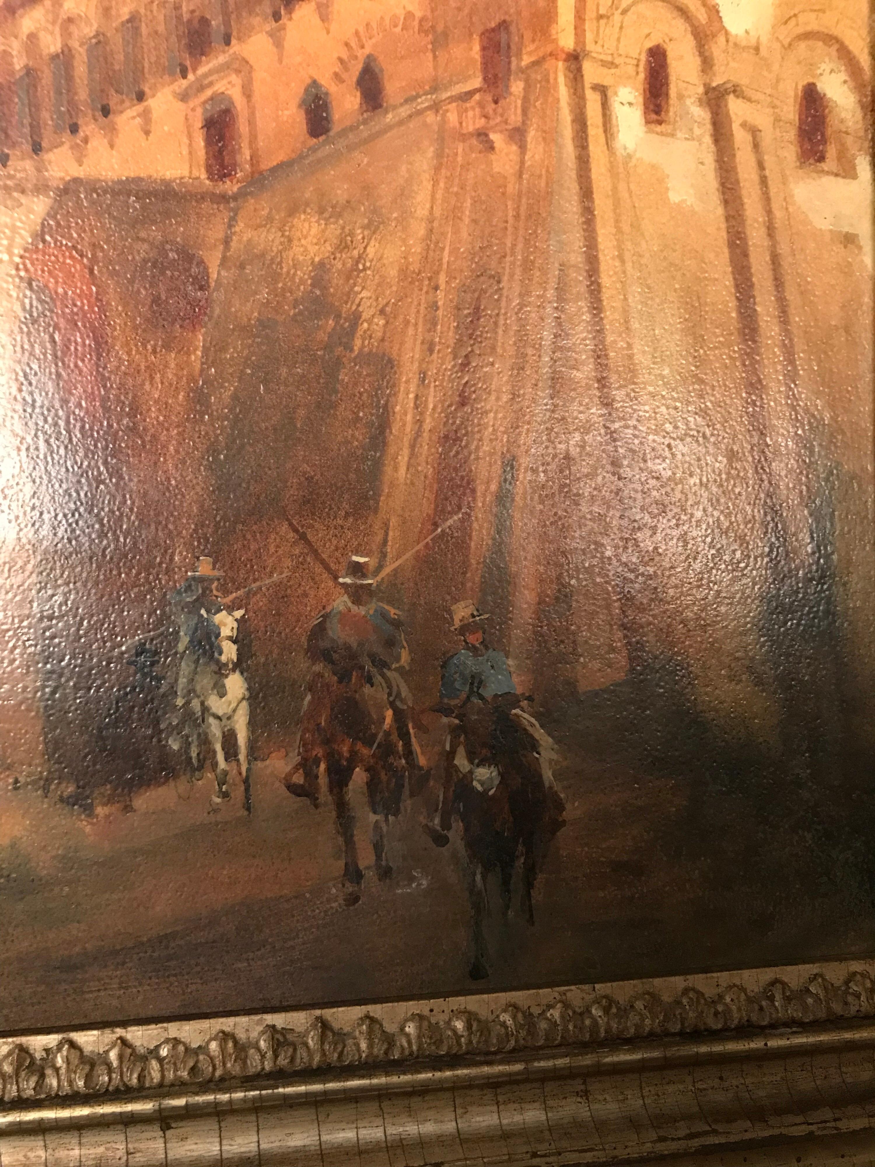 Wood Oil Painting Jacob, Julius Berlin 1842 Genazzano, Piscopal Palace and Bridgeacce For Sale