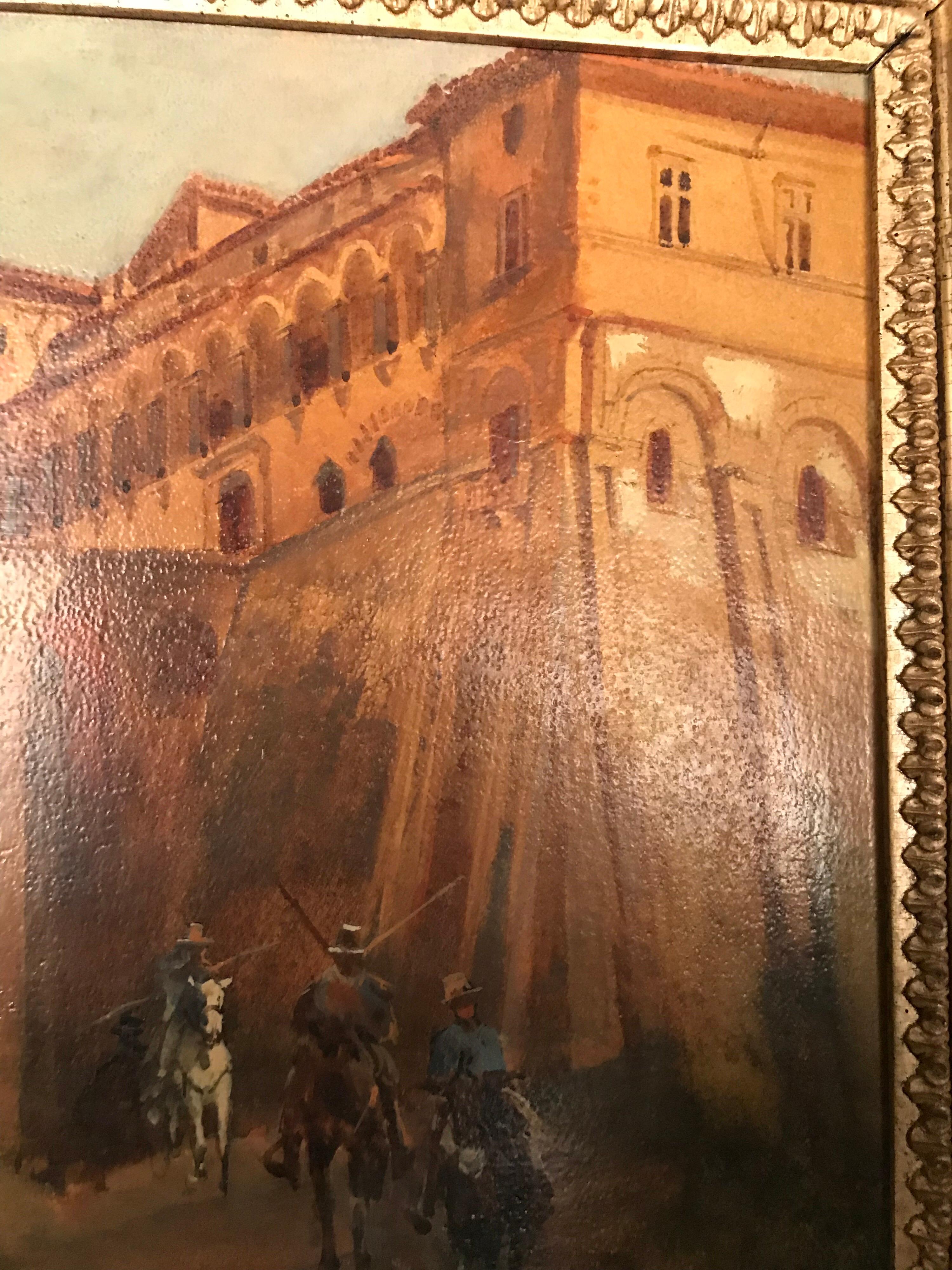 Oil Painting Jacob, Julius Berlin 1842 Genazzano, Piscopal Palace and Bridgeacce For Sale 1