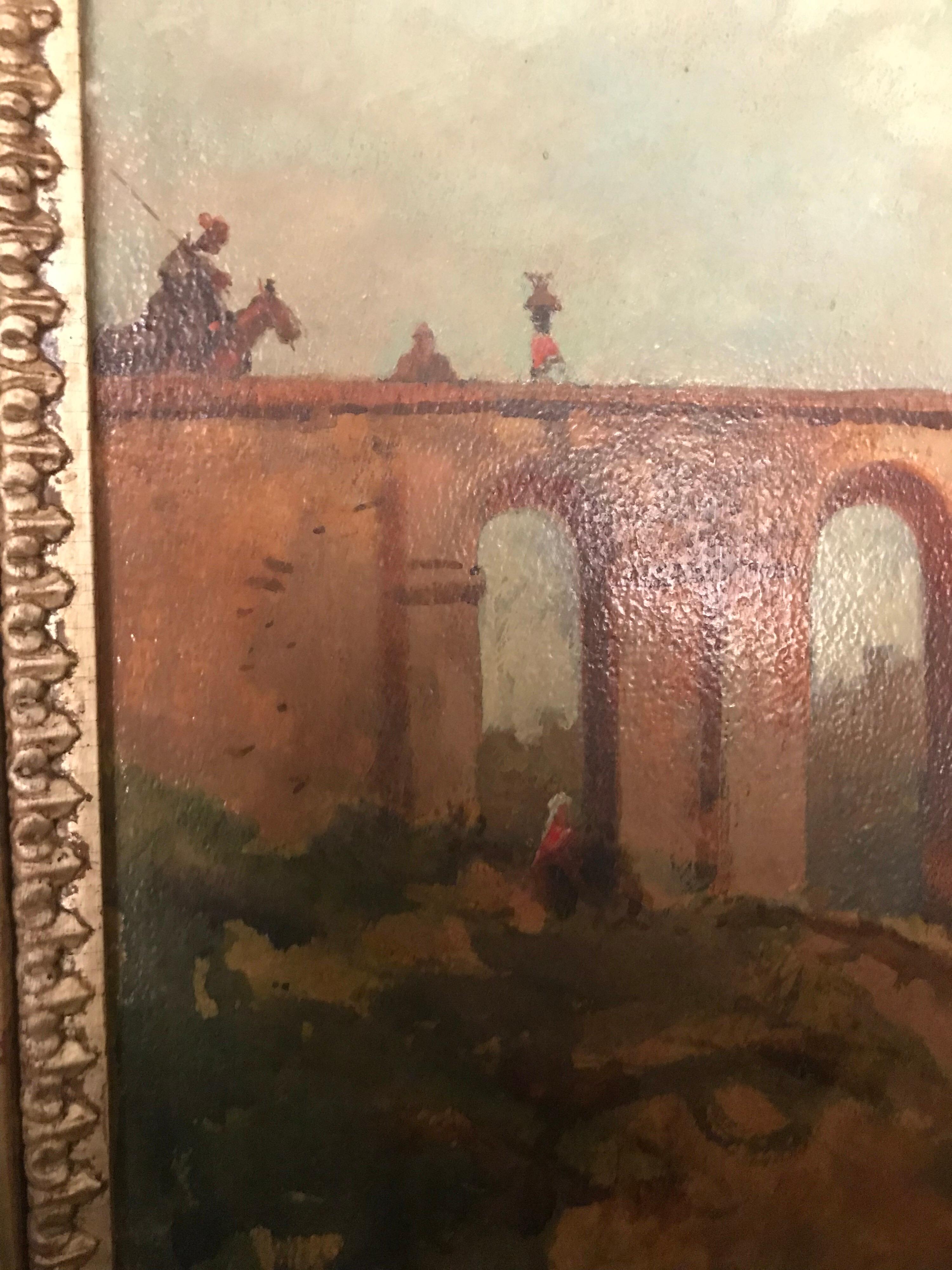 Oil Painting Jacob, Julius Berlin 1842 Genazzano, Piscopal Palace and Bridgeacce For Sale 2