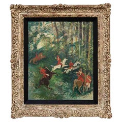 Oil Painting Jean Dufy "La Chasse à Courre" 1929 signed French Green Horse