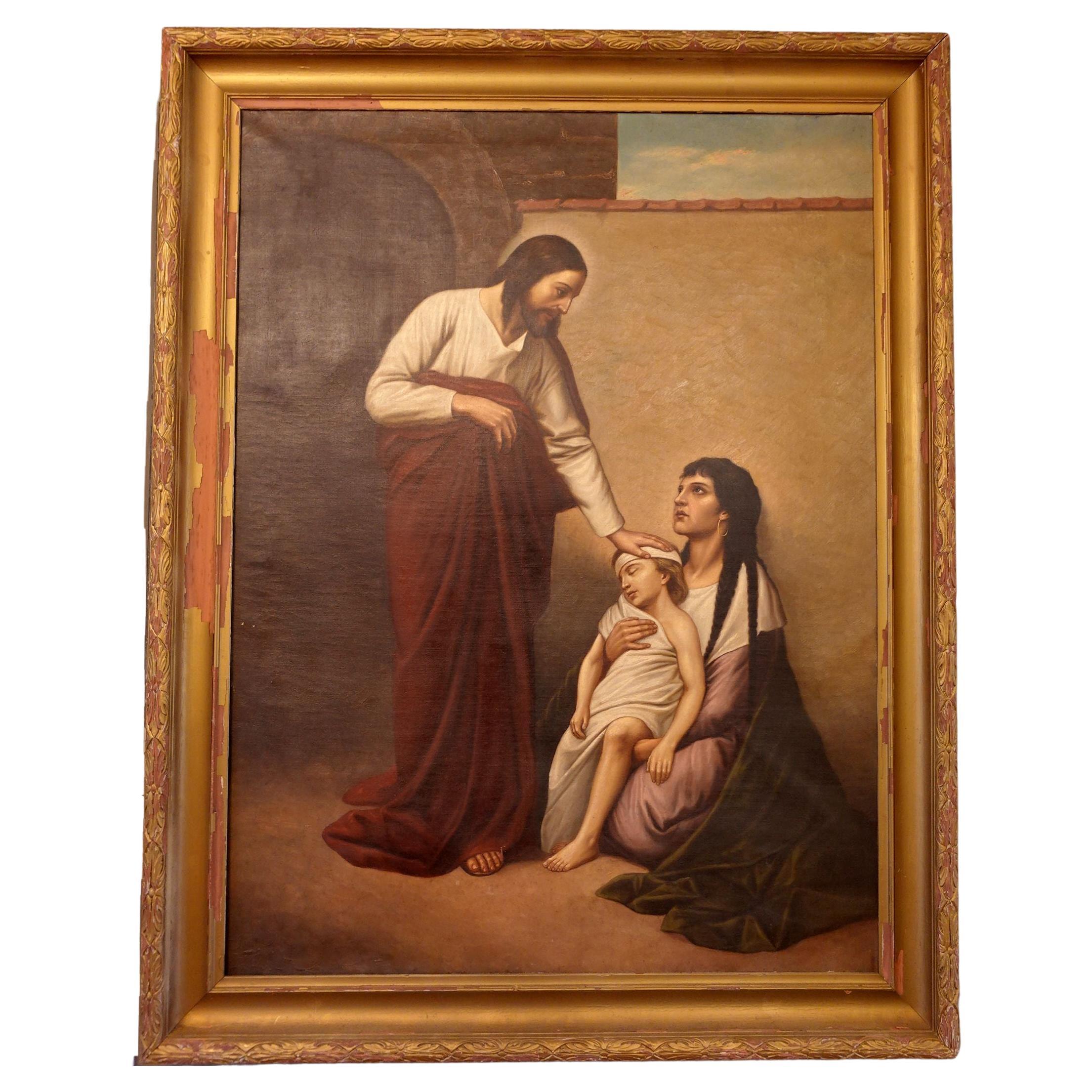Large Oil Painting, "Jesus Heals the Sick Child" After Gabriel Cornelius V Max For Sale