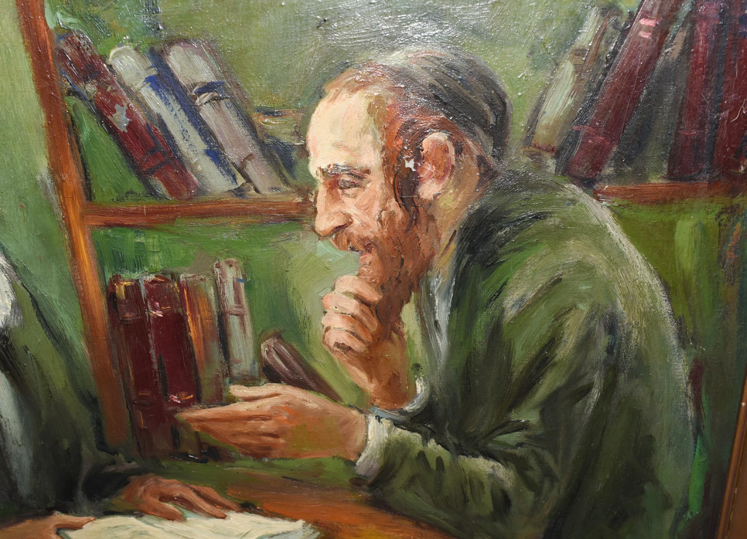 Mid-20th Century Oil Painting Jew And Rabbi Portrait Antique Yiddish Judaic Art 1930 For Sale