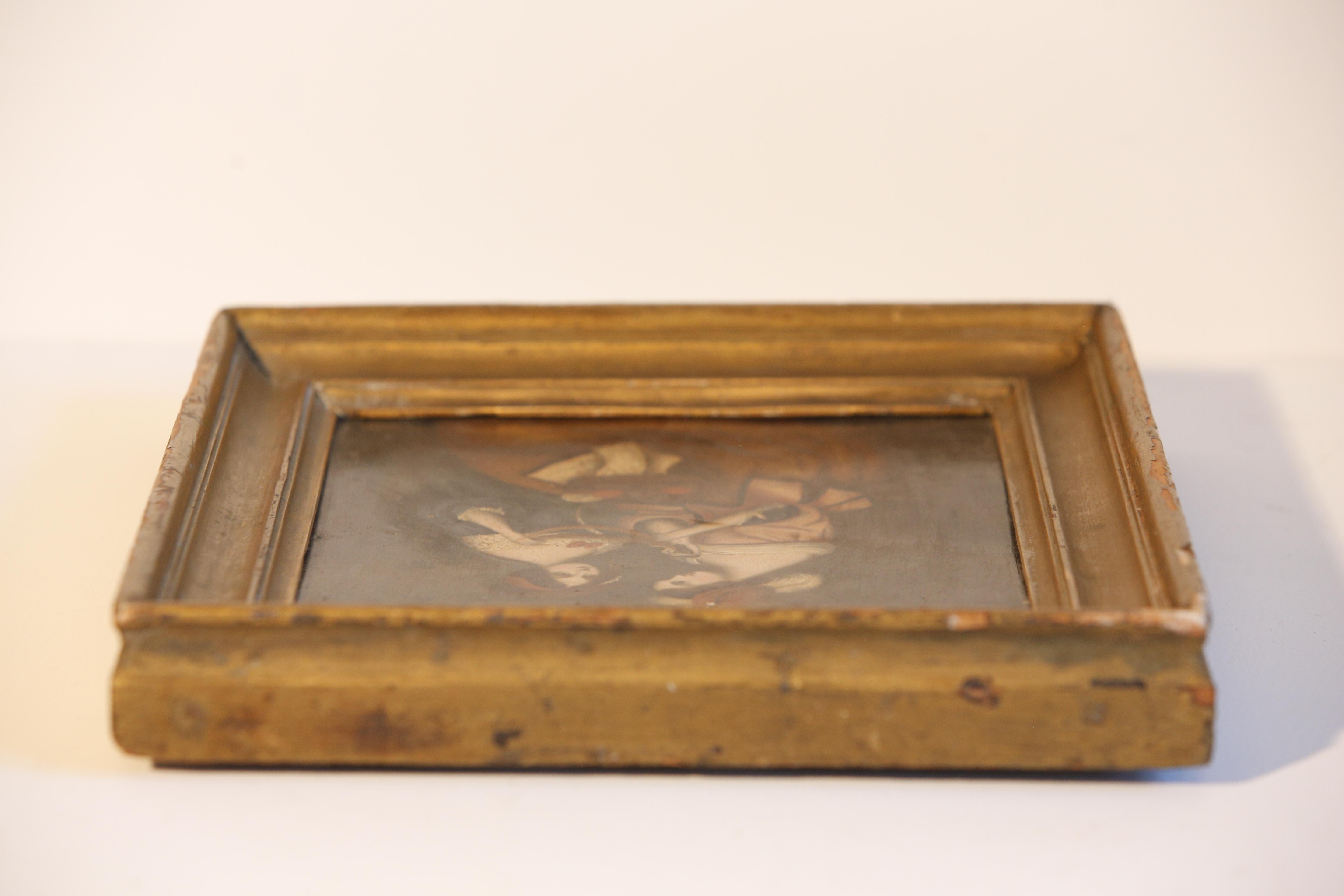Oil Painting Ladies on Zinc Panel 19th C Victorian For Sale 5