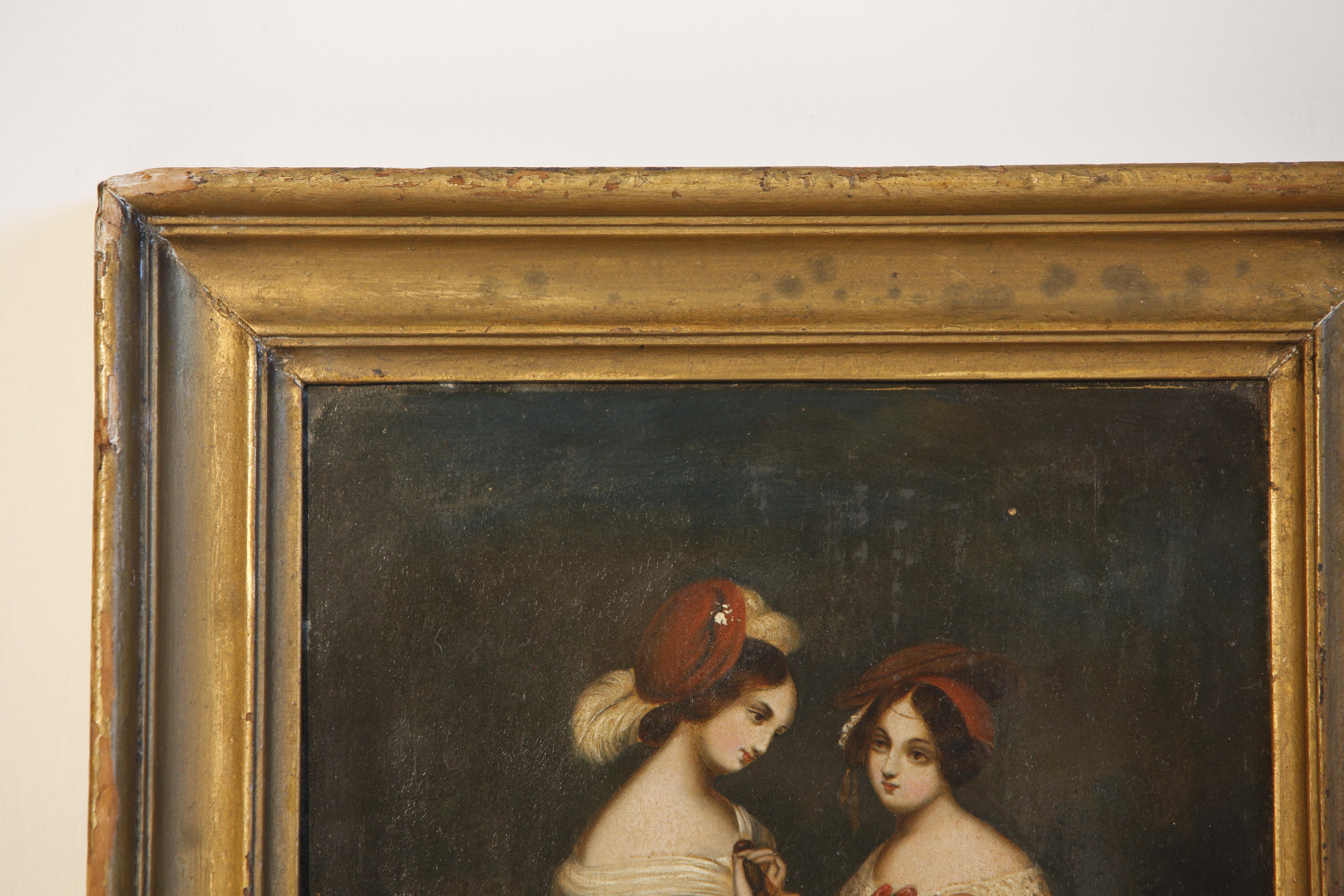 Oil Painting Ladies on Zinc Panel 19th C Victorian For Sale 1