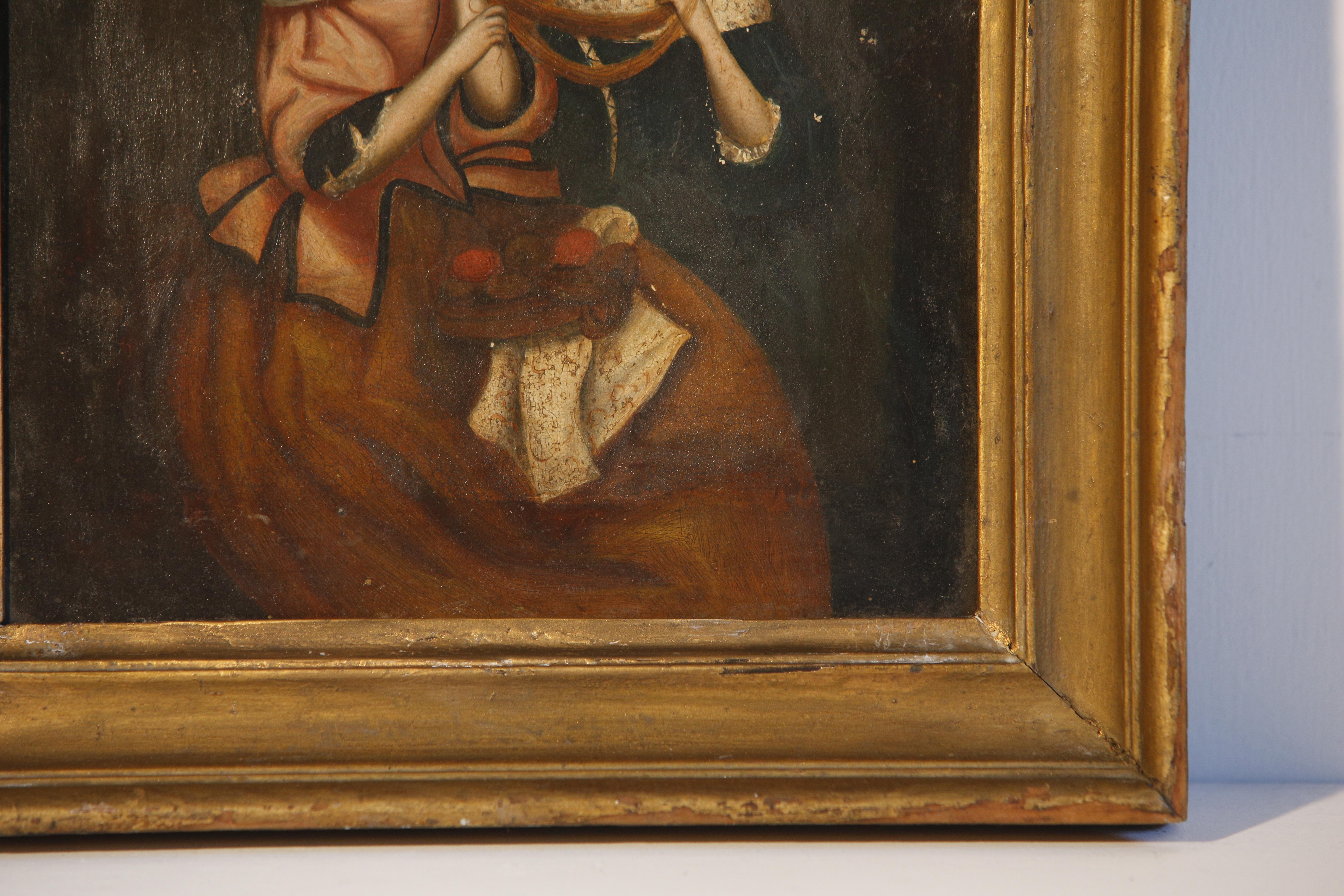 Oil Painting Ladies on Zinc Panel 19th C Victorian For Sale 3