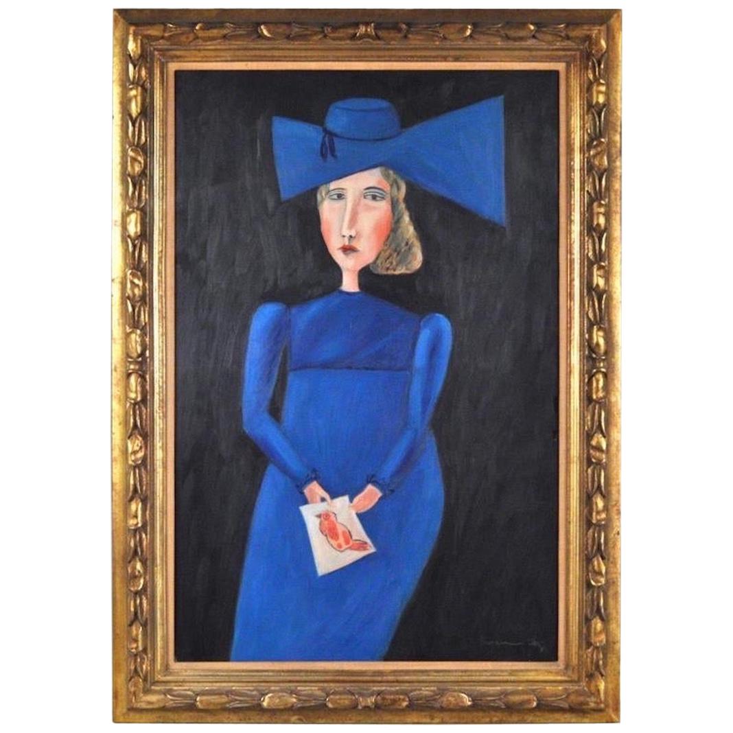 Oil Painting, Lady in Blue, by Benjamin Levy