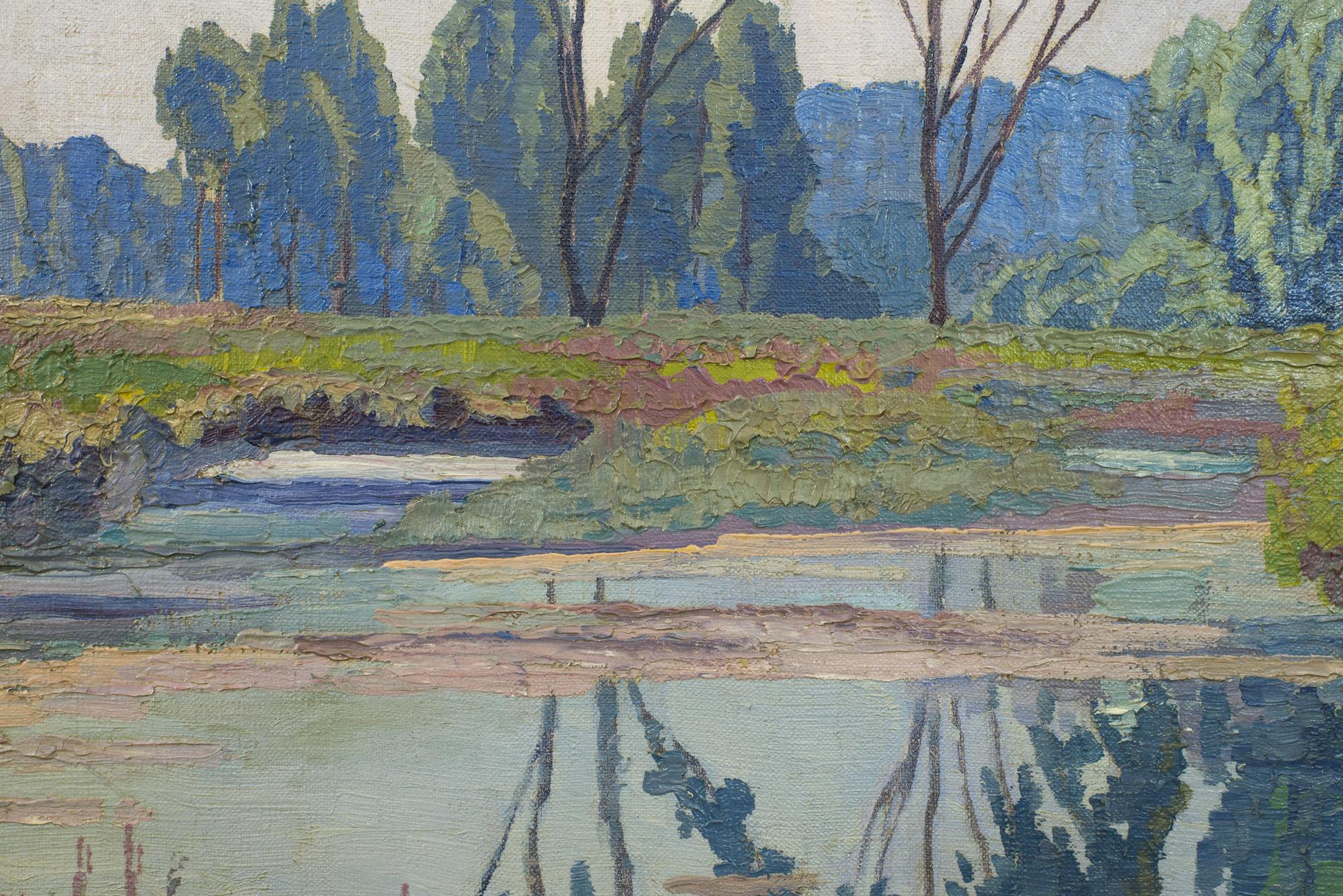 Austrian Oil Painting Landscape Au in Klosterneuburg Max Kahrer 1919 Classical Modernism For Sale