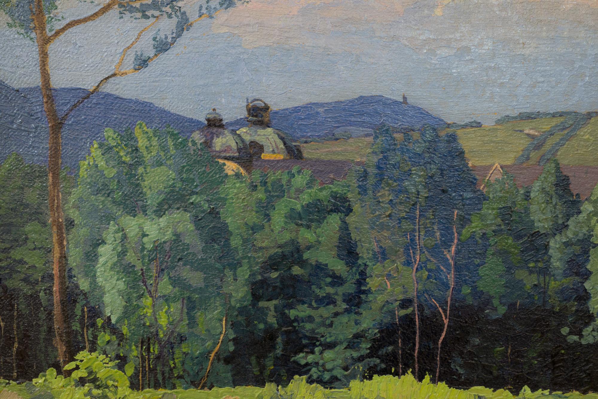 Austrian Oil Painting Landscape Sitft Klosterneuburg Max Kahrer 1919 Classical Modernism For Sale