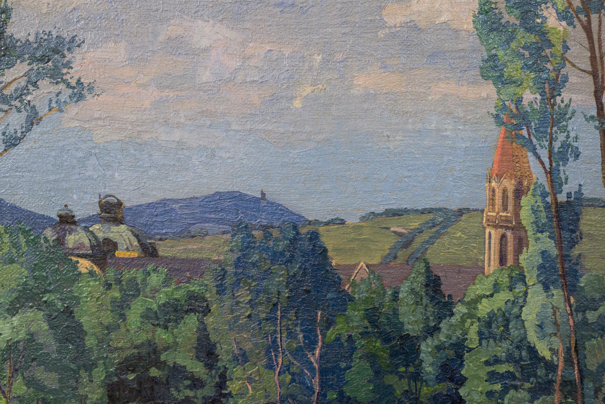 Canvas Oil Painting Landscape Sitft Klosterneuburg Max Kahrer 1919 Classical Modernism For Sale