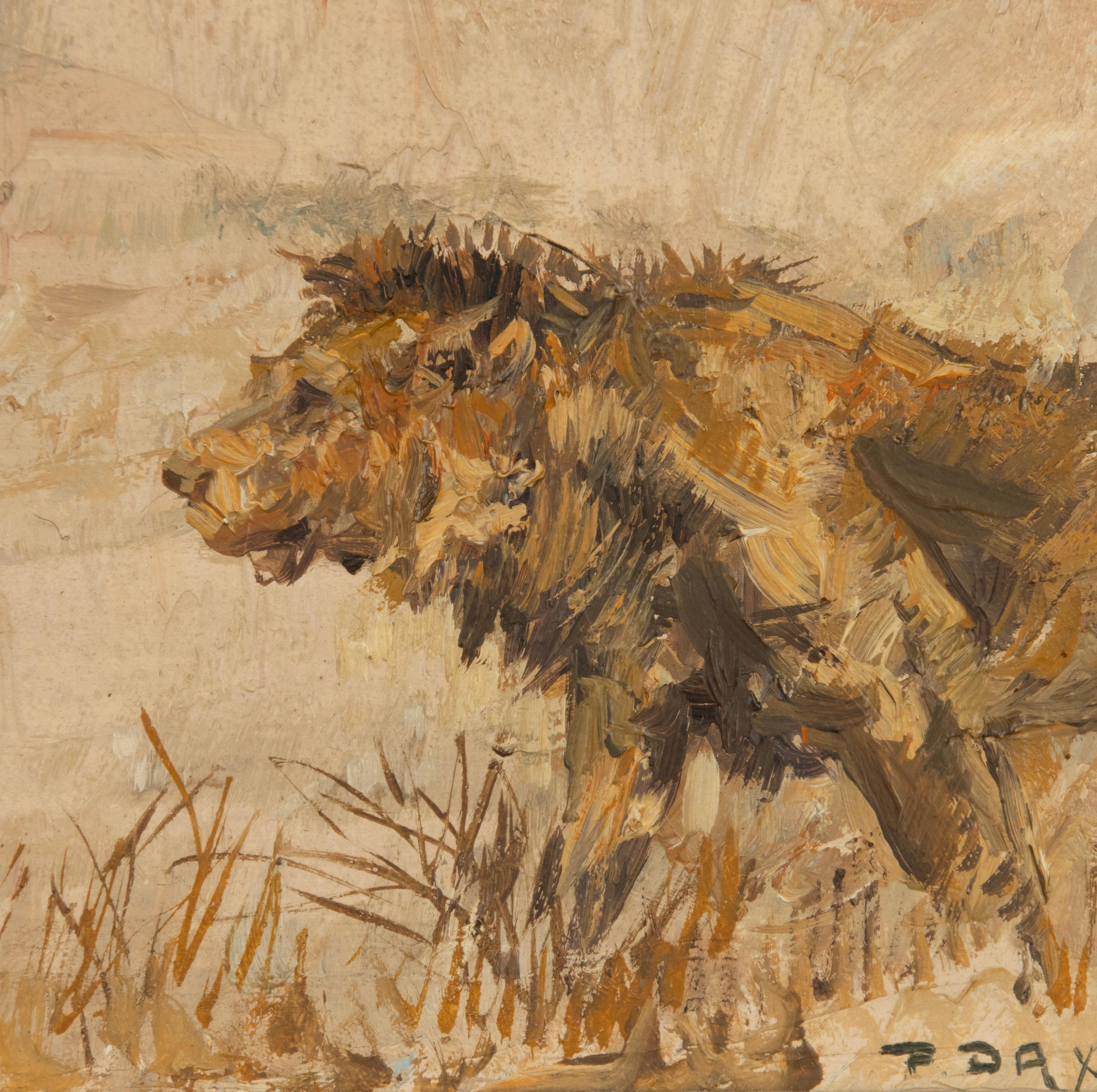 Oil Painting - Lions in a Savannah Landscape - Paul Daxhelet For Sale 4