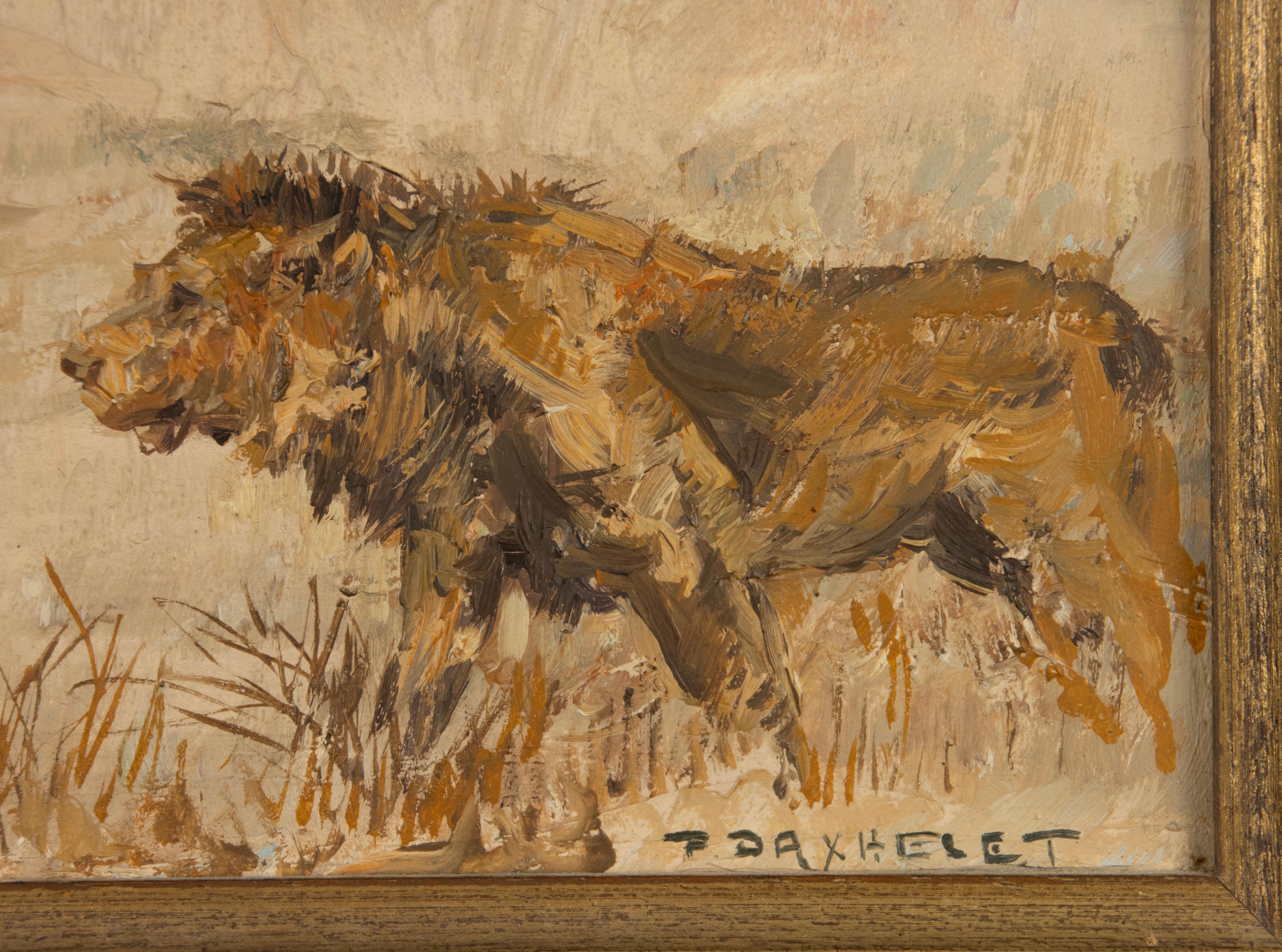Oil Painting - Lions in a Savannah Landscape - Paul Daxhelet For Sale 1