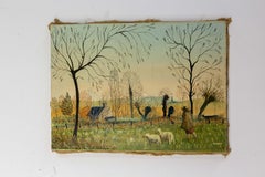 Oil Painting "Maison dans les Arbres" Oil on Canvas Signed Laurent Pradat 1976
