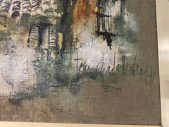 Oil Painting Mediterranean Village with Original Frame, Ibiza, 1970