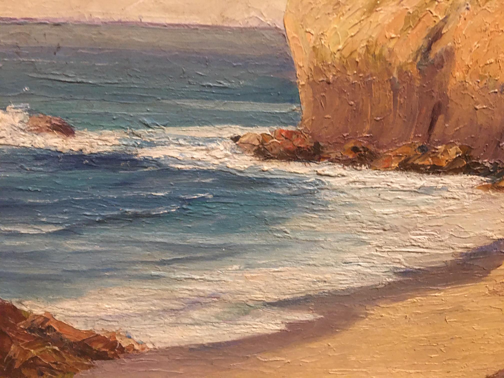 20ième siècle Peinture à l'huile « Paysage marin avec Bungalow de plage » signée H. Rosa:: vers 1920-1940 en vente