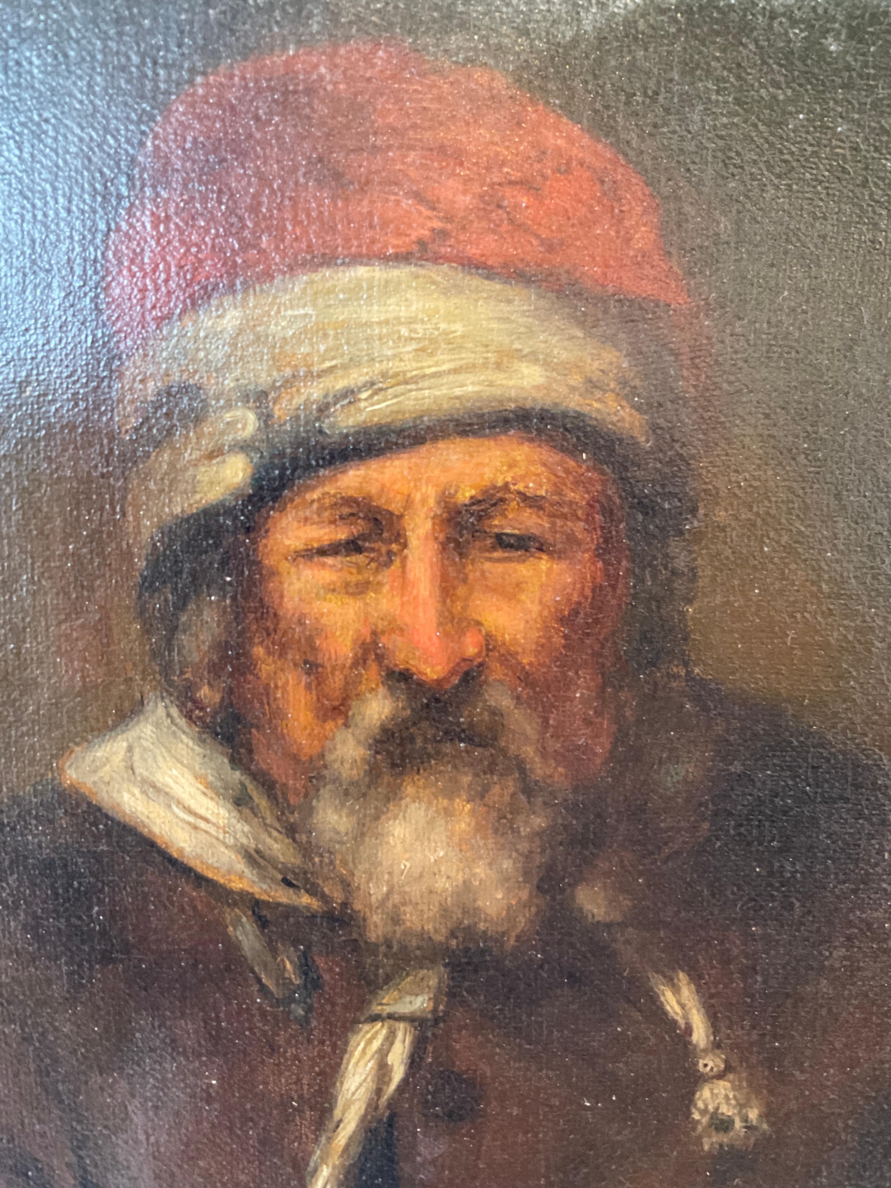 Metà XX secolo Pittura a olio di un uomo anziano olandese del 1600 su tavola