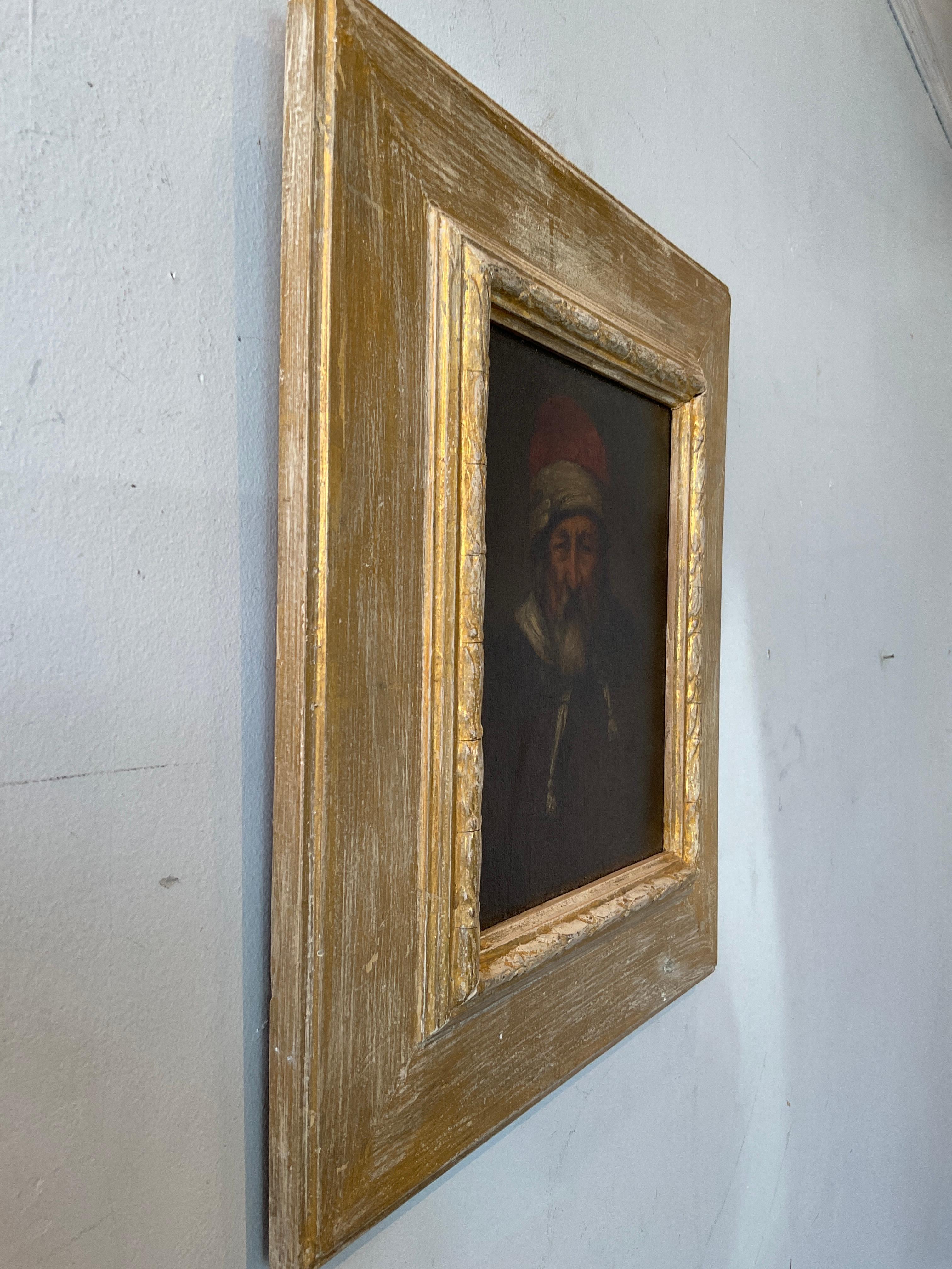 Pittura a olio di un uomo anziano olandese del 1600 su tavola 1