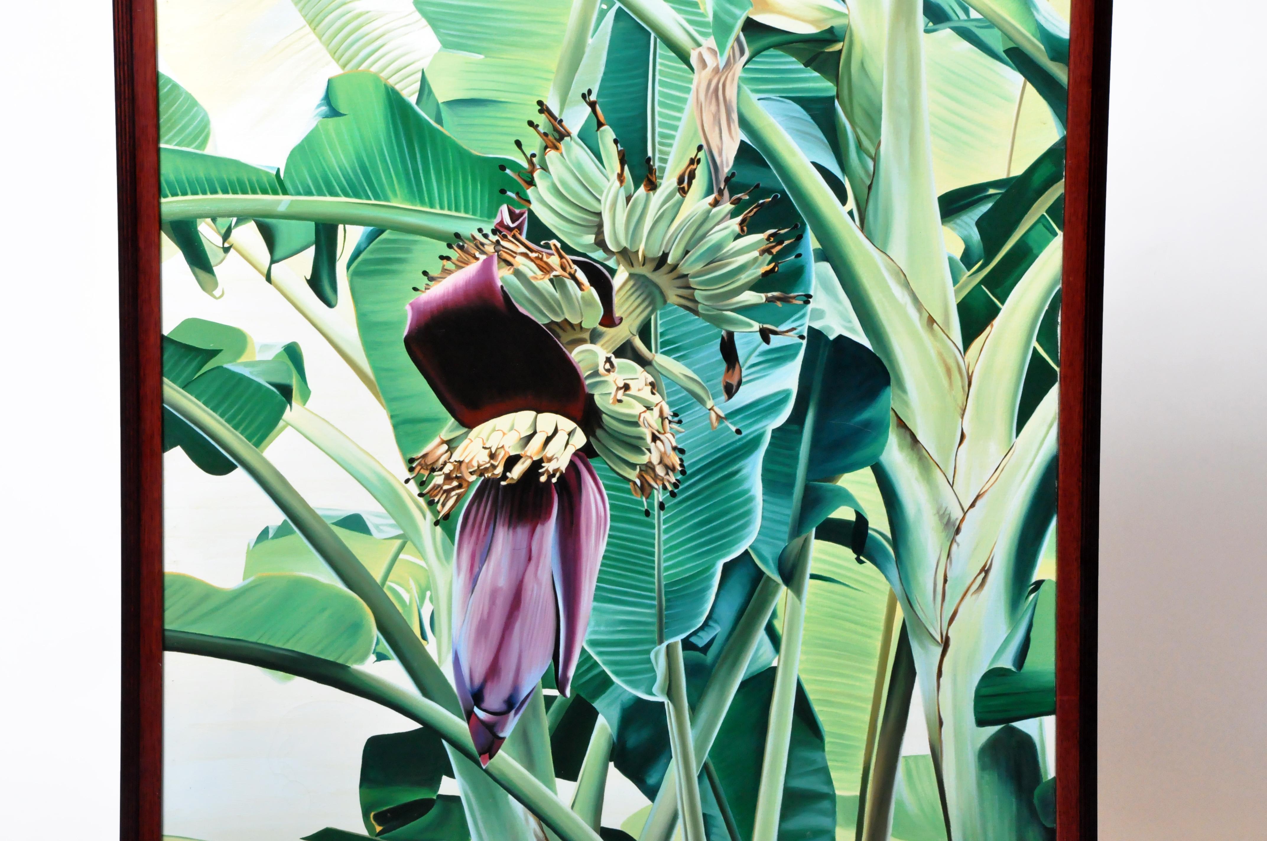 Thai Oil Painting of a Banana Tree in Blossom For Sale